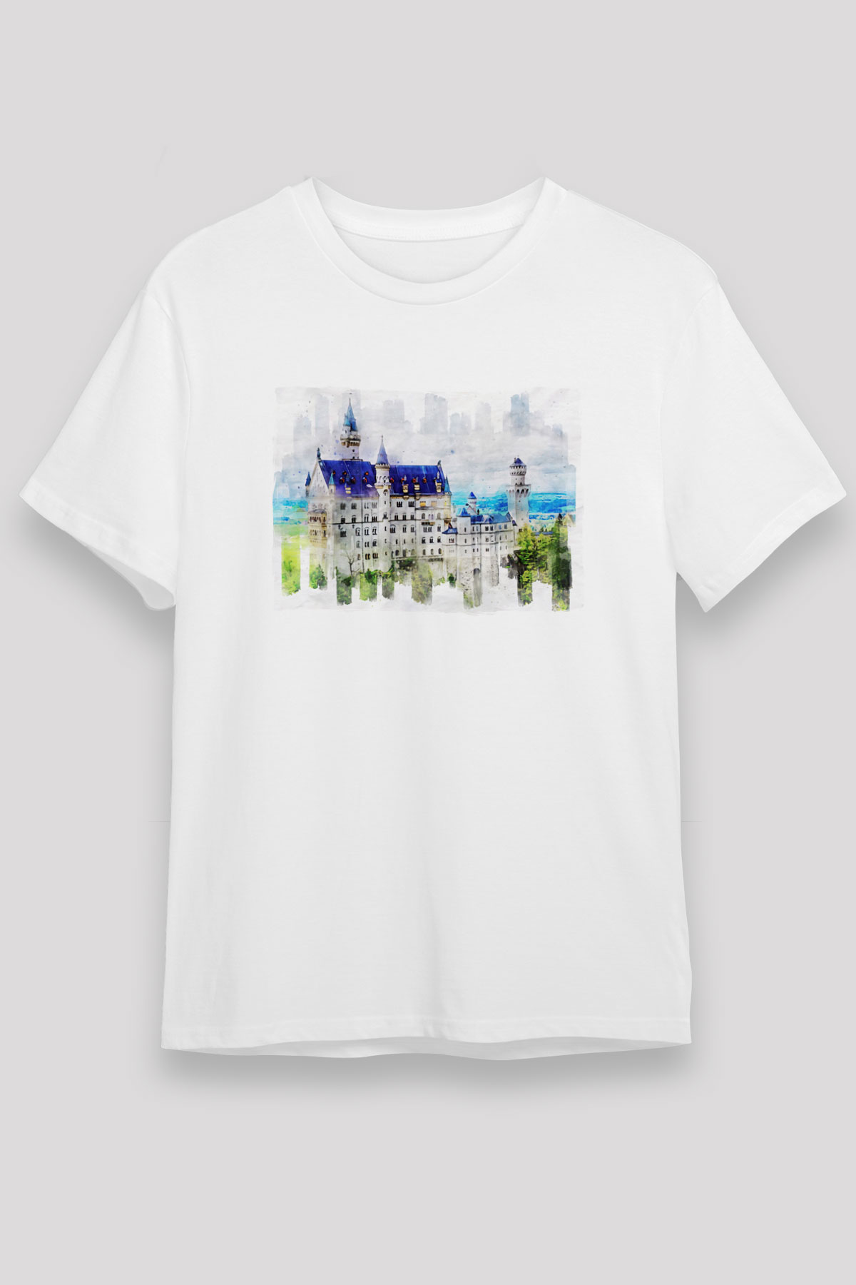 Neuschwanstein Şatosu Beyaz Unisex Tişört T-Shirt - TişörtFabrikası