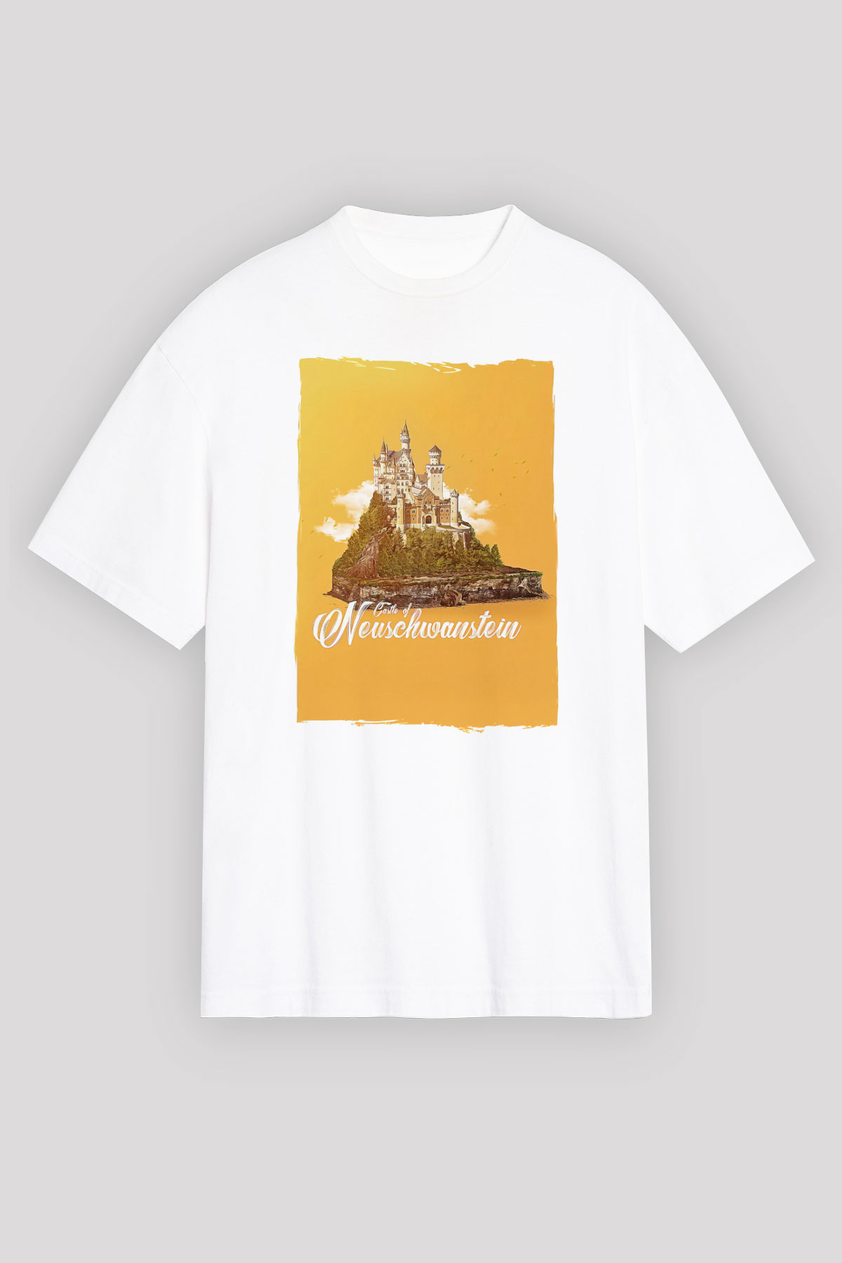 Neuschwanstein Şatosu Beyaz Oversize Tişört Oversize T-shirt - TişörtFabrikası