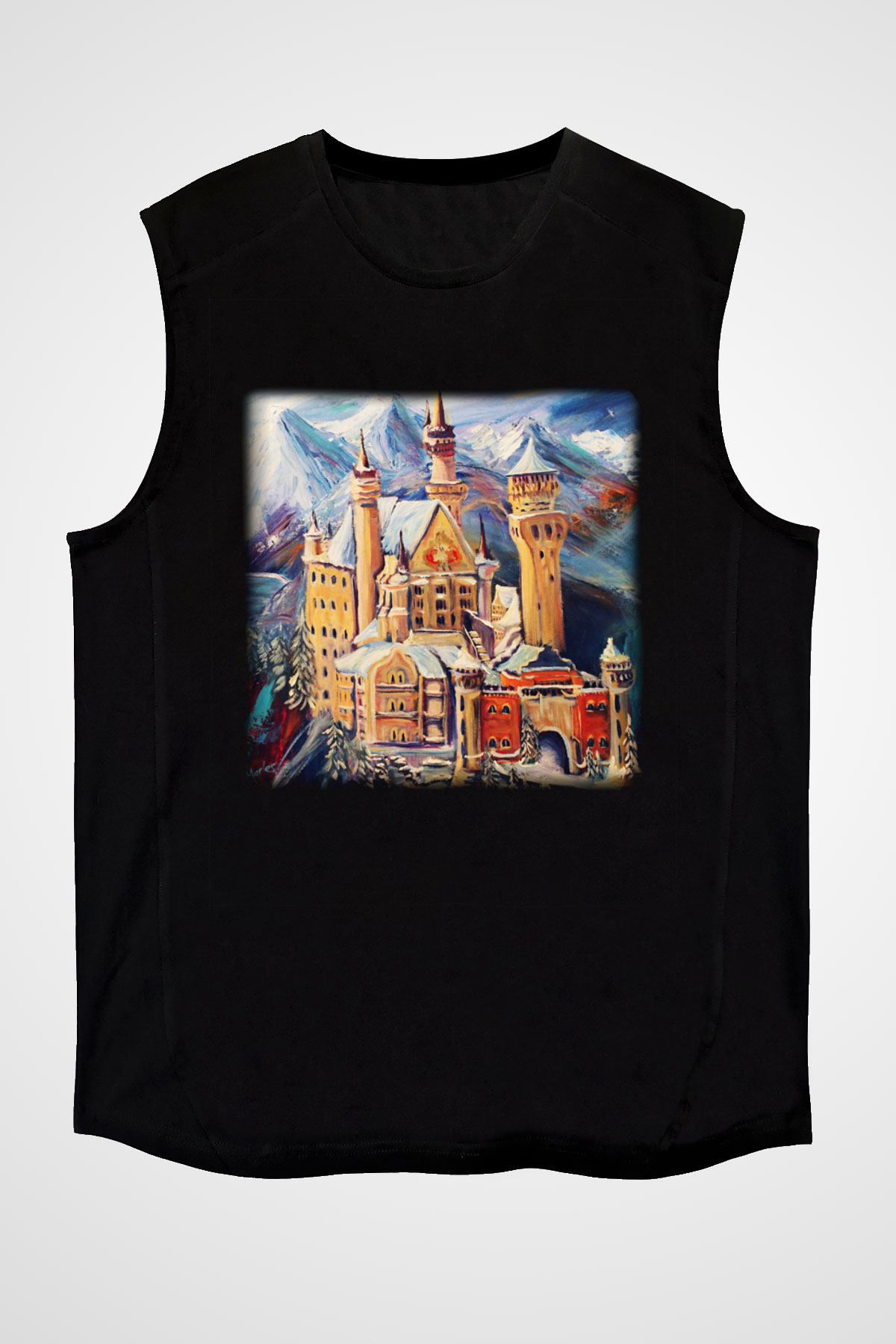 Neuschwanstein Şatosu Siyah Unisex Kolsuz Tişört