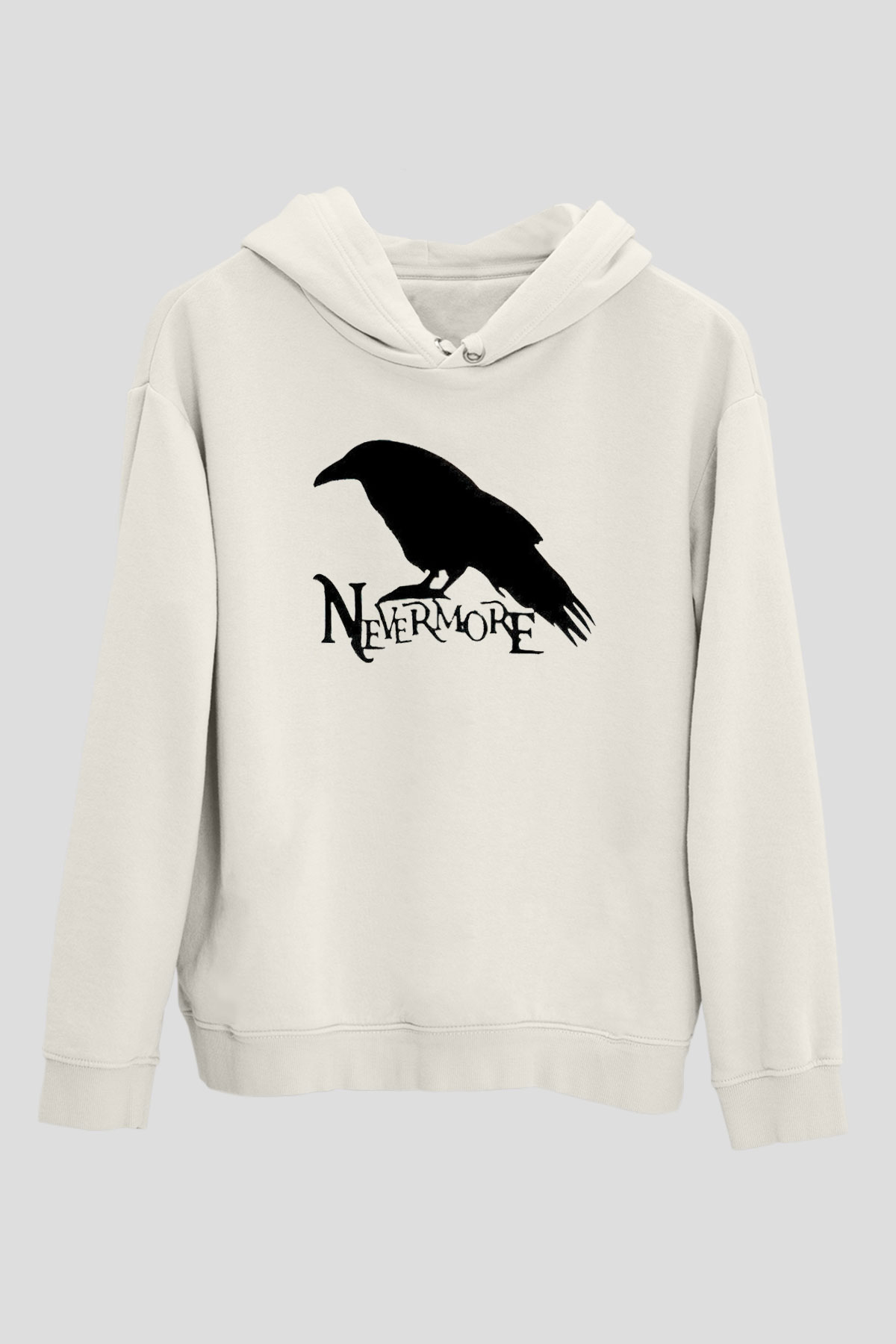 Nevermore Baskılı Beyaz Unisex Kapüşonlu Sweatshirt
