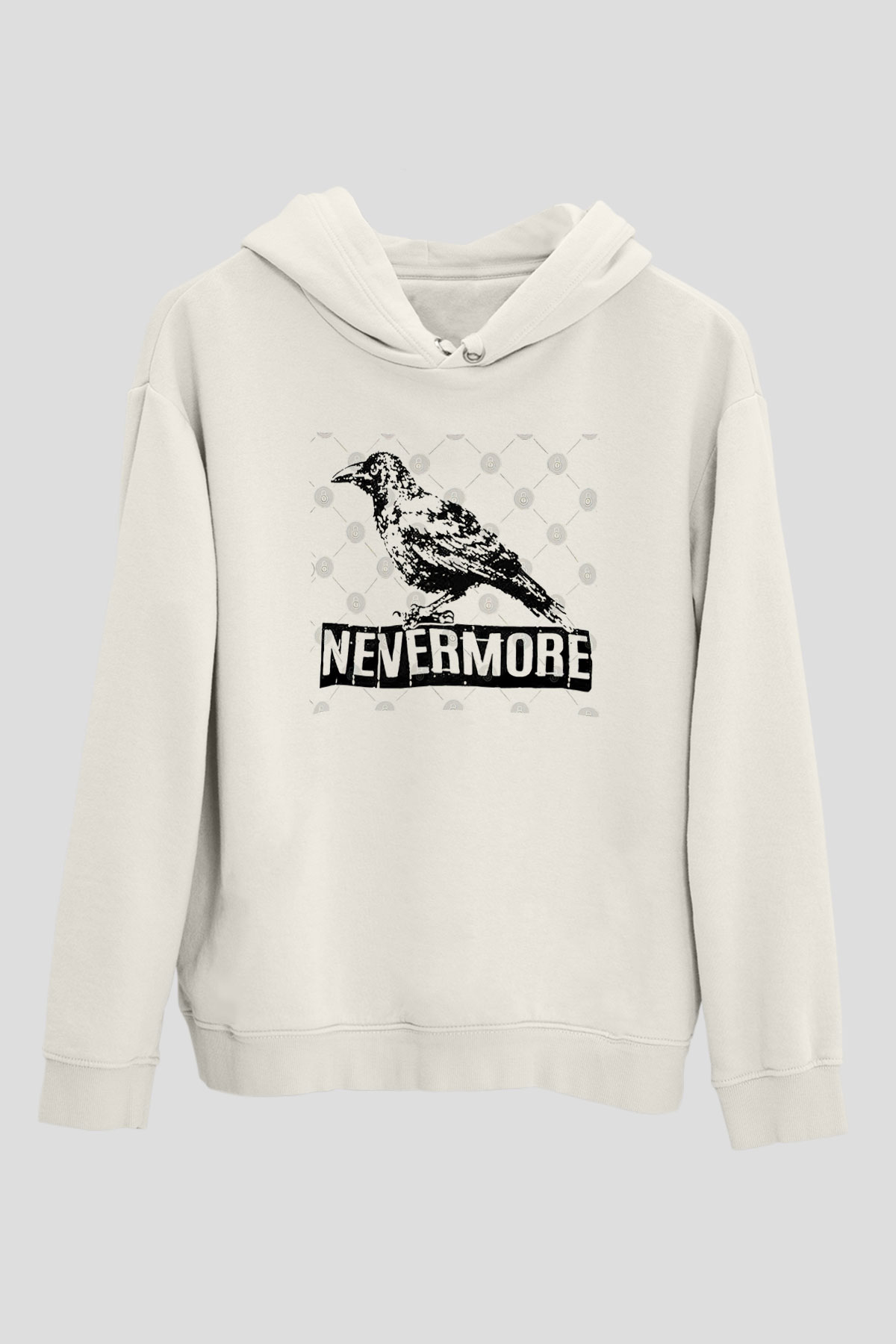 Nevermore Baskılı Beyaz Unisex Kapüşonlu Sweatshirt