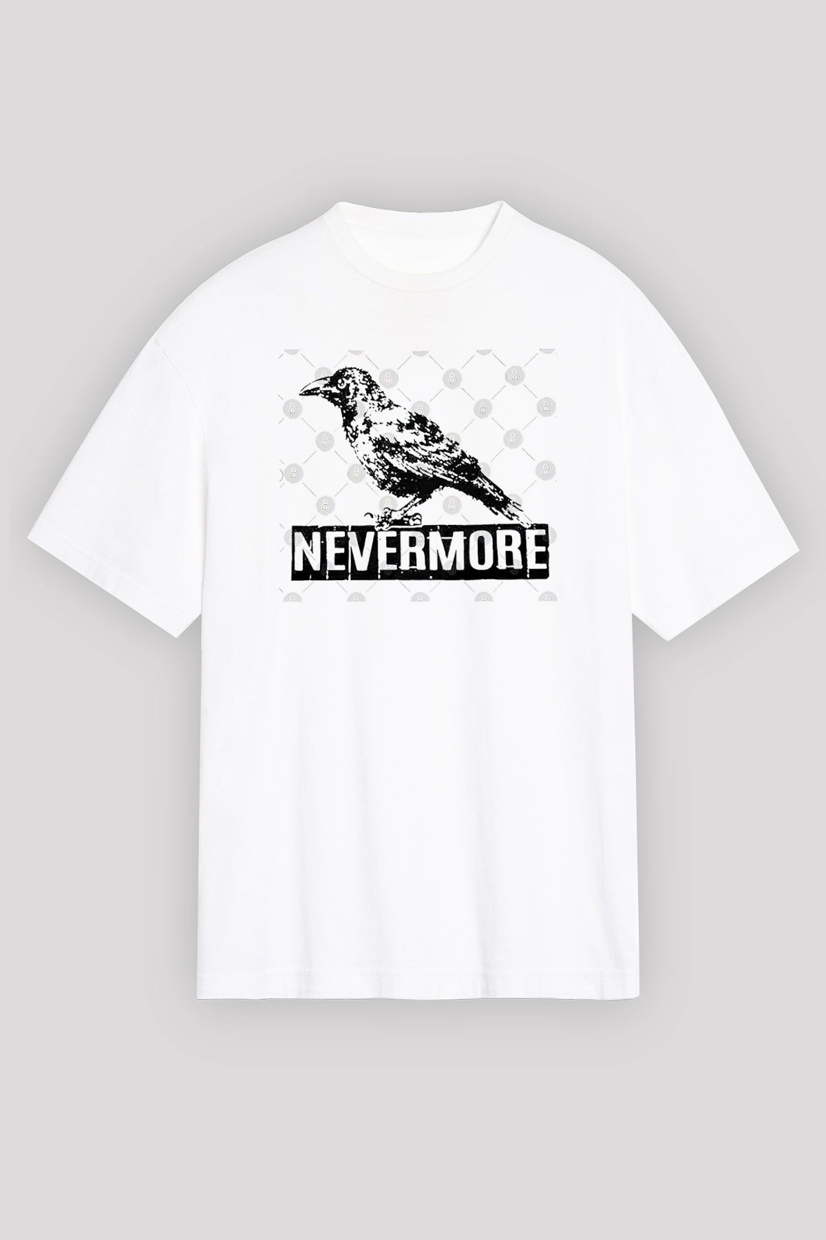 Nevermore Baskılı Beyaz Unisex Oversize Tişört - Tshirt