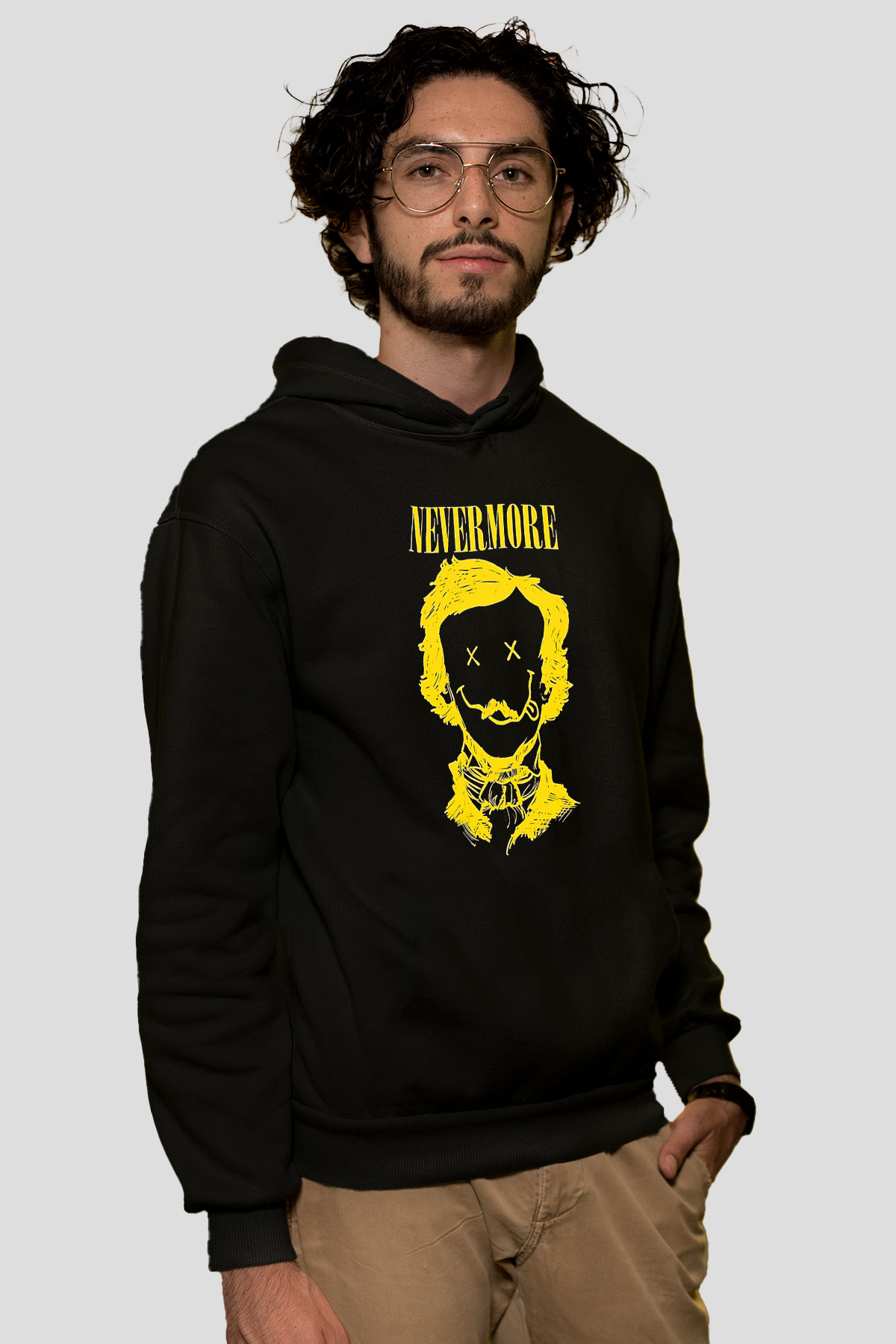 Nevermore Baskılı Unisex Siyah Kapüşonlu Sweatshirt