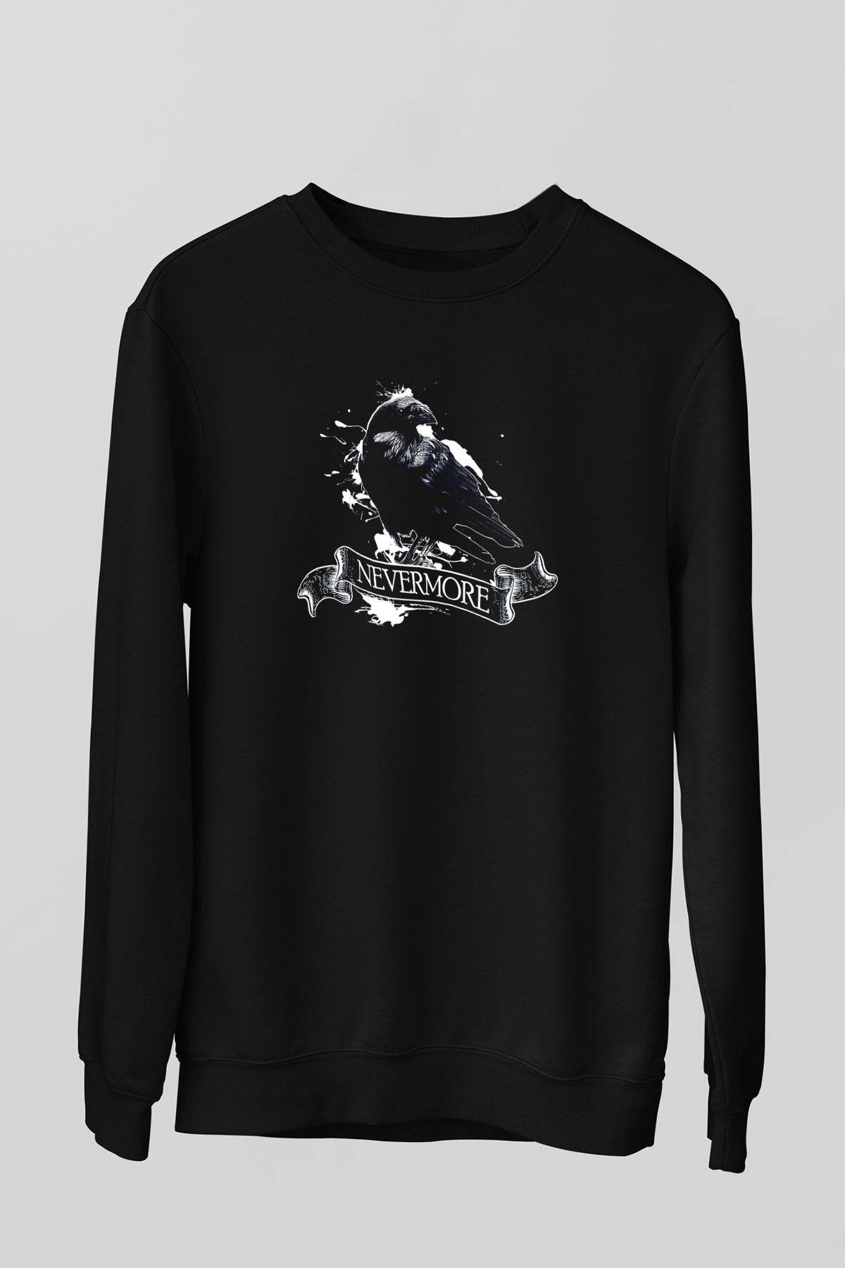 Nevermore Baskılı Unisex Siyah Sweatshirt