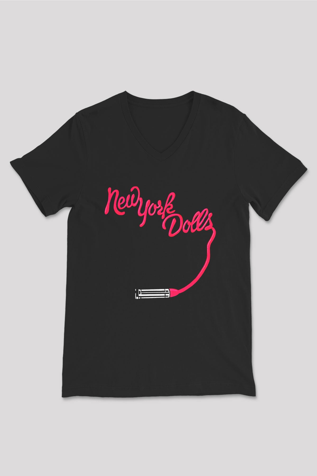 New York Dolls Siyah Unisex V Yaka Tişört T-Shirt