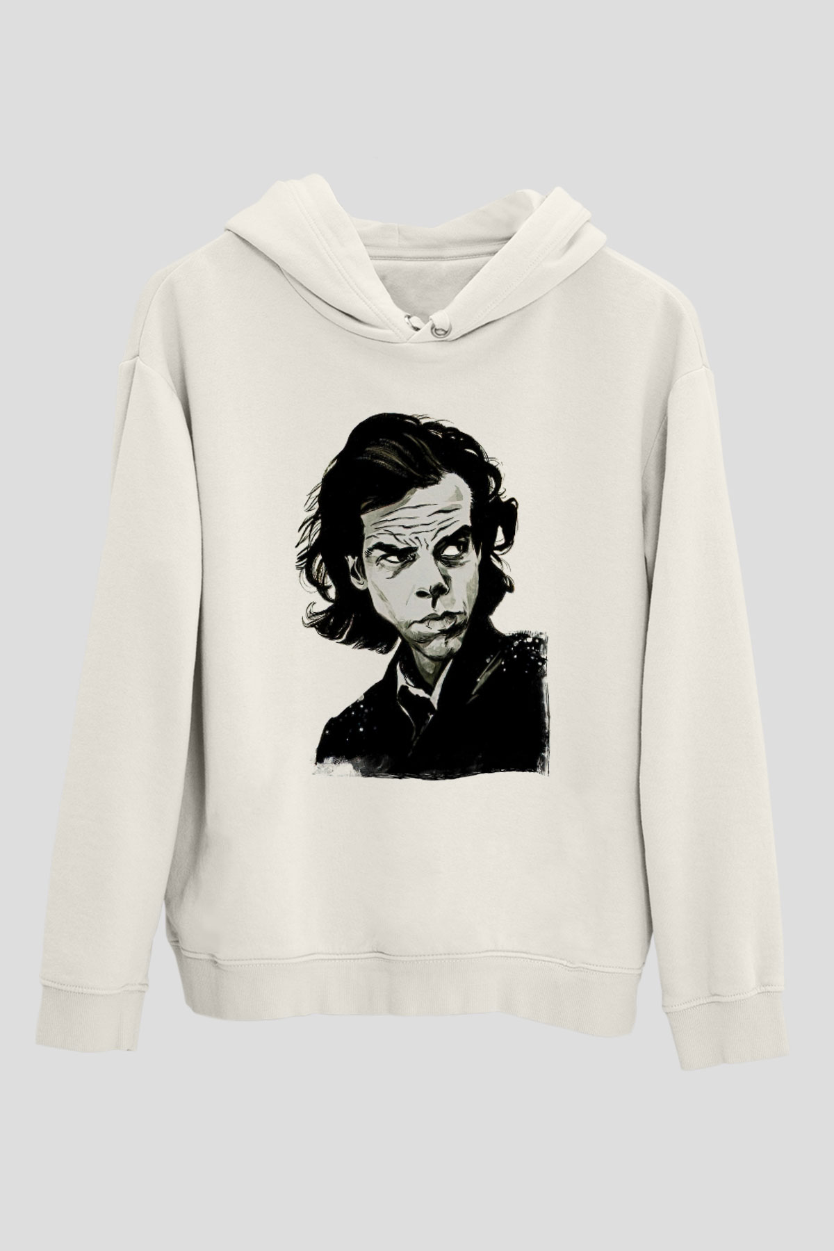 Nick Cave Baskılı Beyaz Unisex Kapüşonlu Sweatshirt