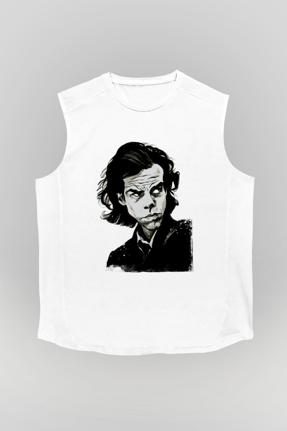 Nick Cave Baskılı Beyaz Unisex Kolsuz Tişört - Tshirt