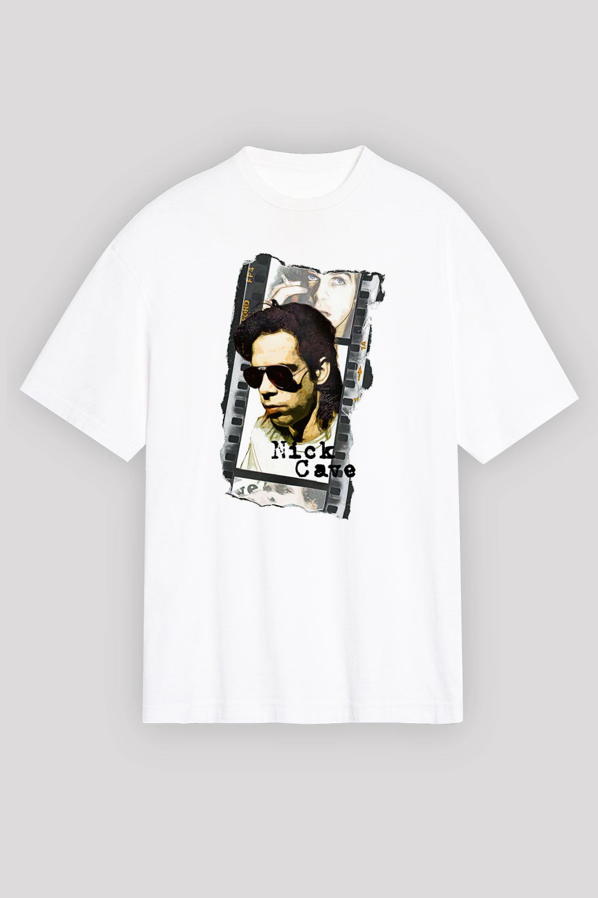 Nick Cave Baskılı Beyaz Unisex Oversize Tişört - Tshirt