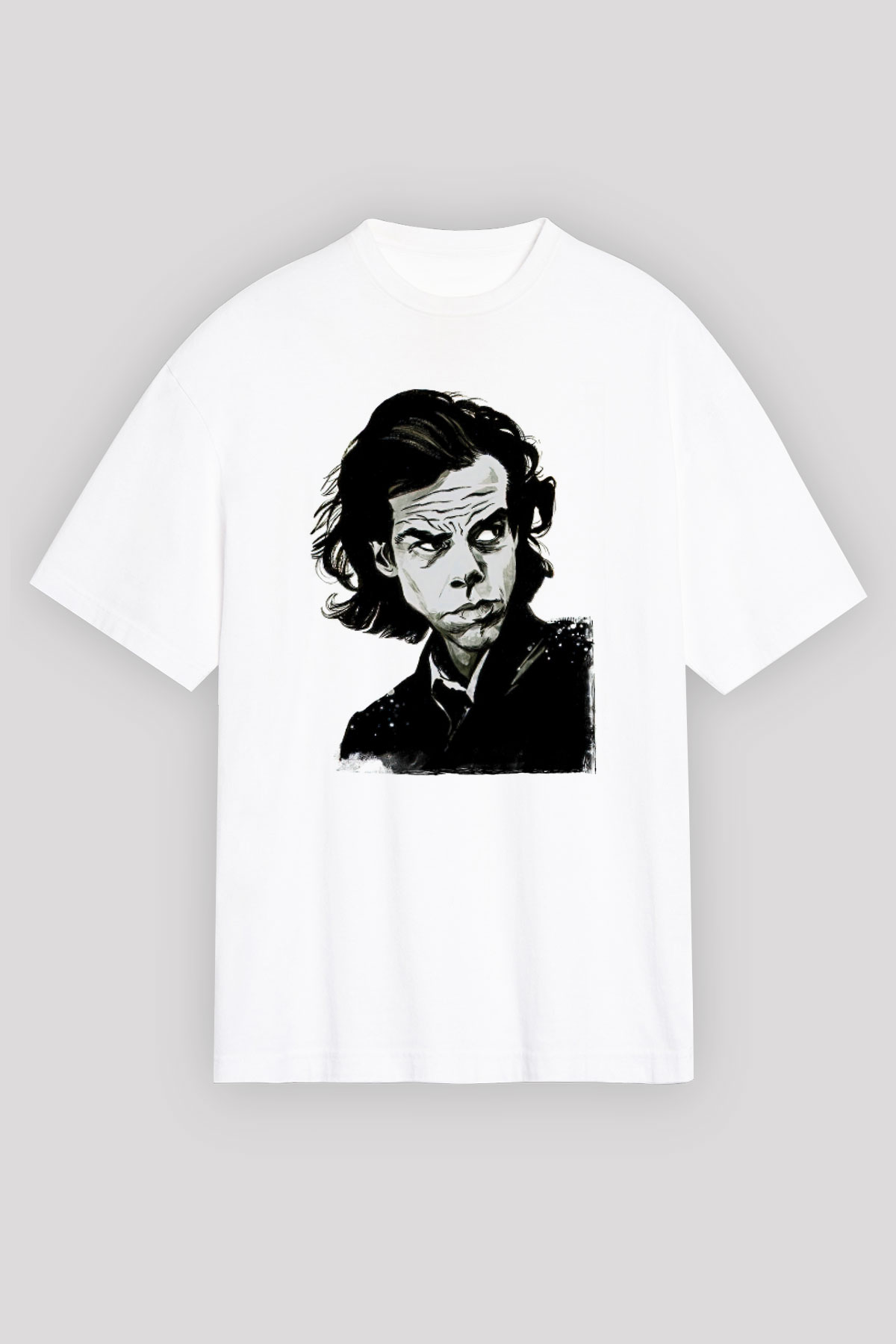 Nick Cave Baskılı Beyaz Unisex Oversize Tişört - Tshirt