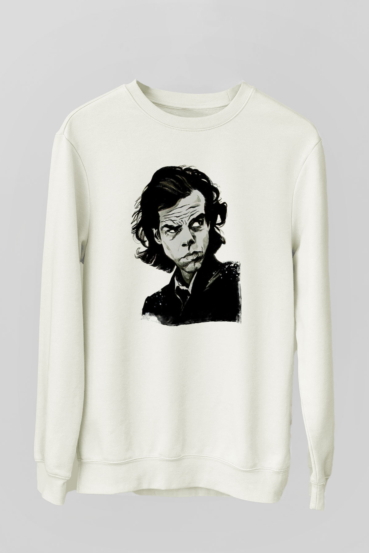 Nick Cave Baskılı Beyaz Unisex Sweatshirt