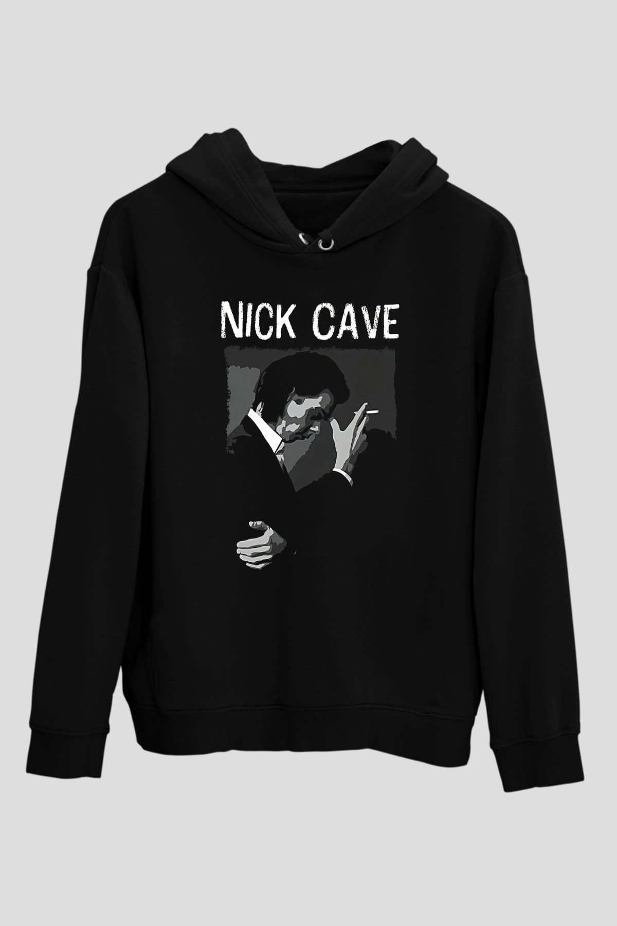 Nick Cave Baskılı Unisex Siyah Kapüşonlu Sweatshirt