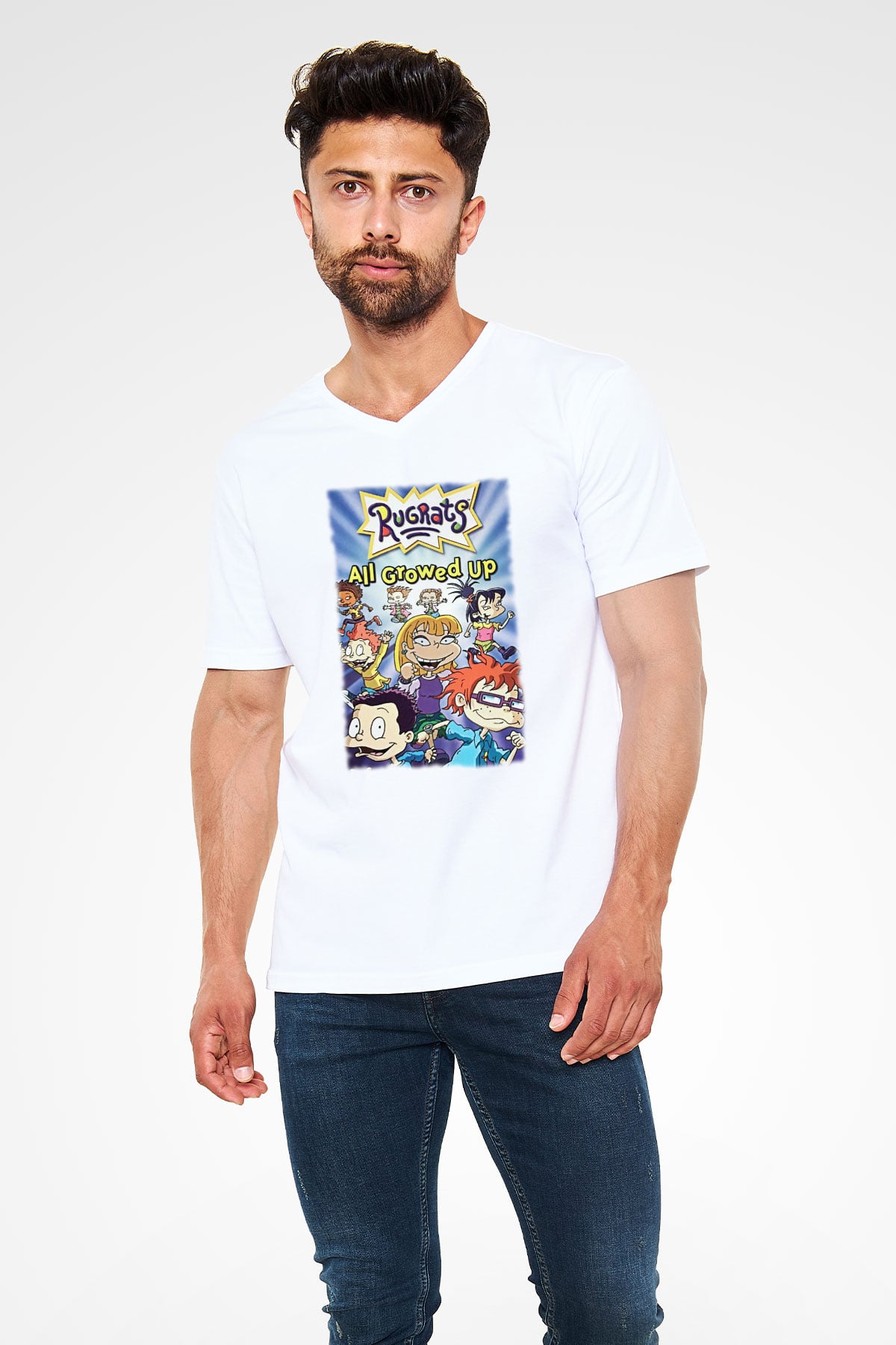 Nickelodeon Beyaz Unisex V Yaka Tişört