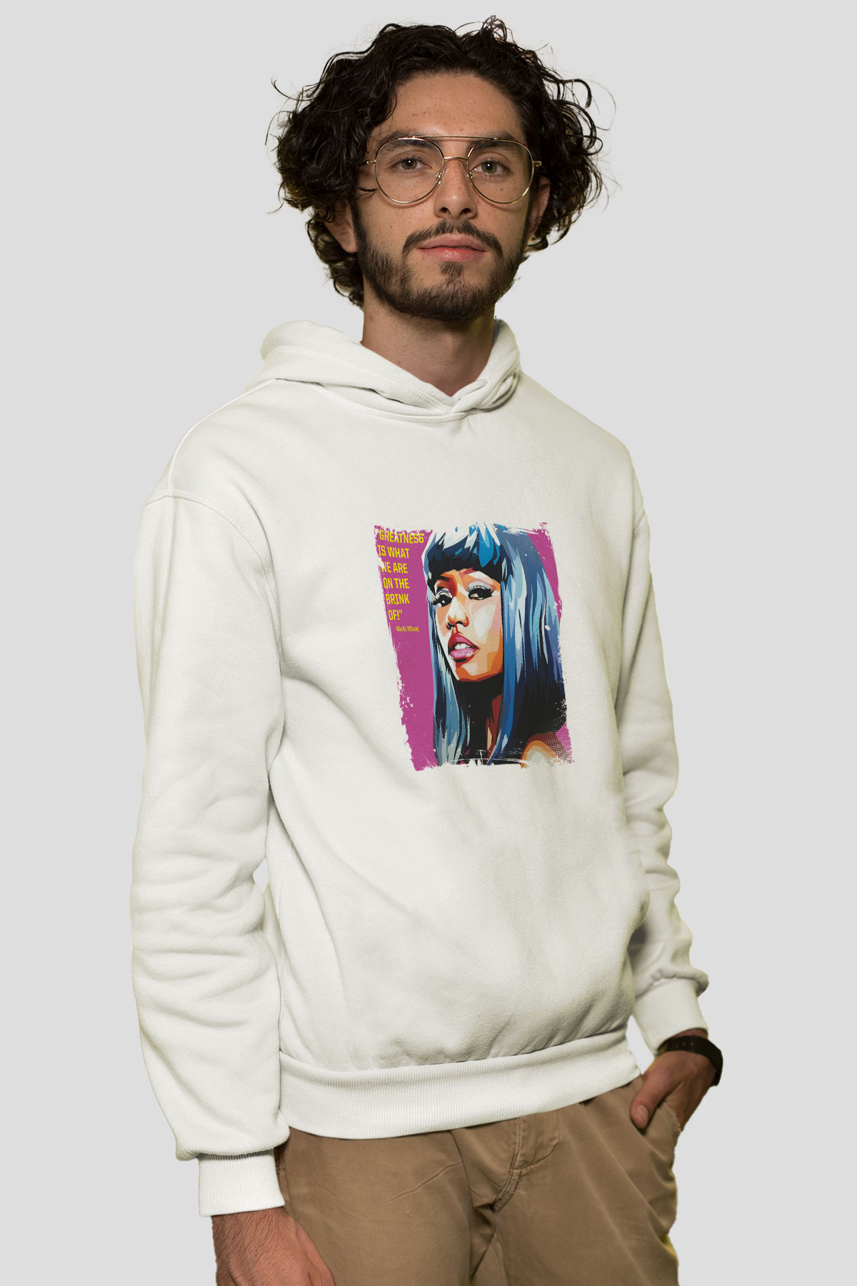 Nicki Minaj Baskılı Unisex Beyaz Kapüşonlu Sweatshirt