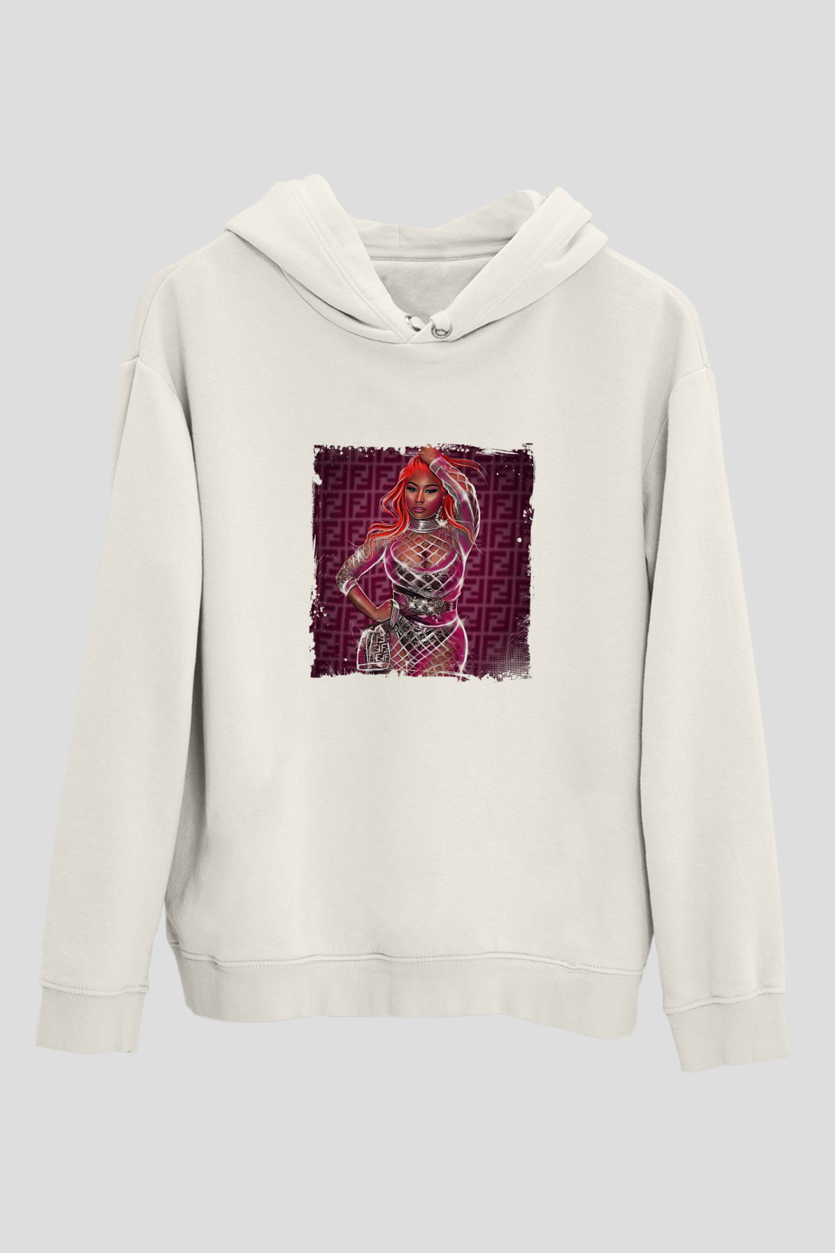 Nicki Minaj Baskılı Unisex Beyaz Kapüşonlu Sweatshirt