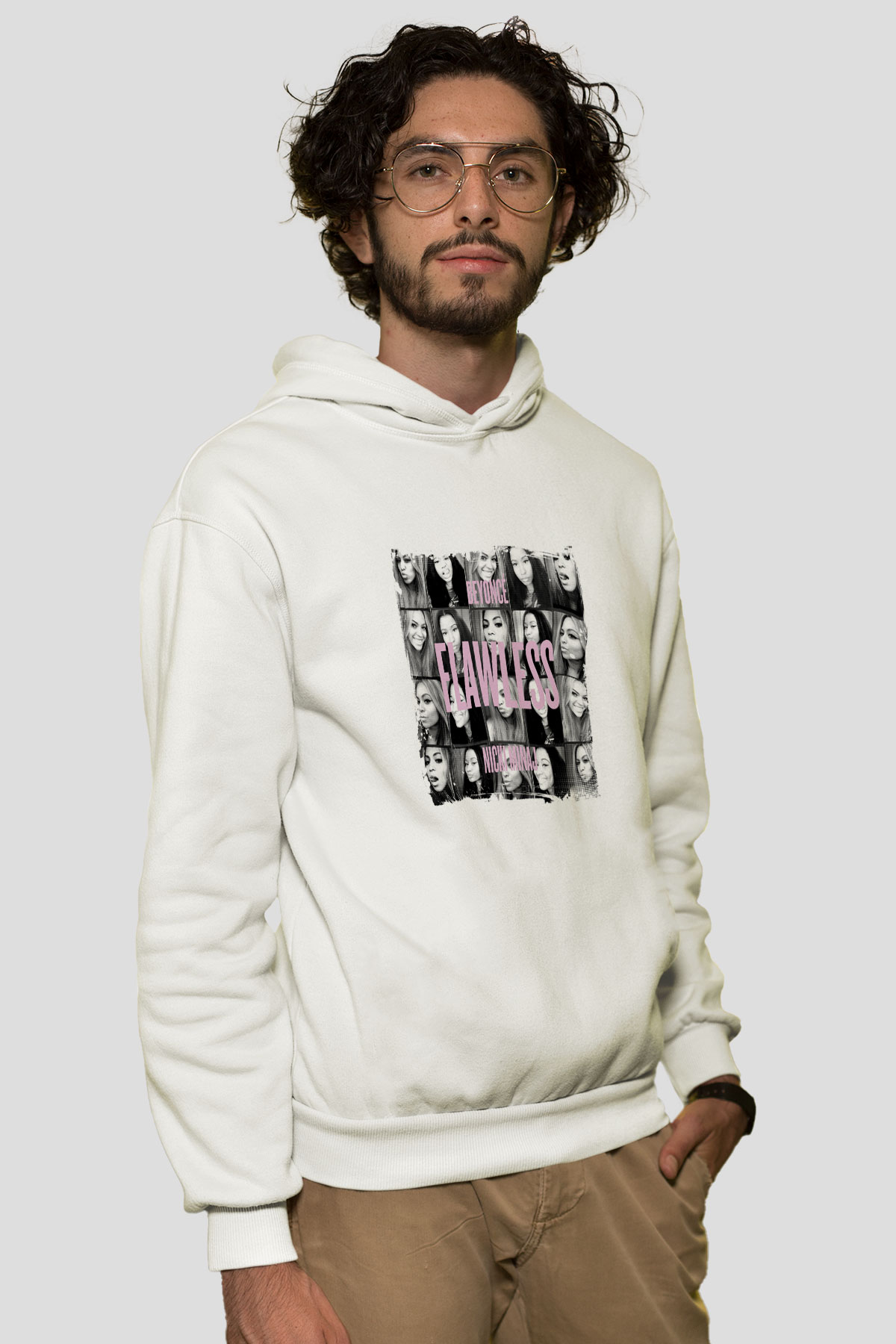 Nicki Minaj Baskılı Unisex Beyaz Kapüşonlu Sweatshirt