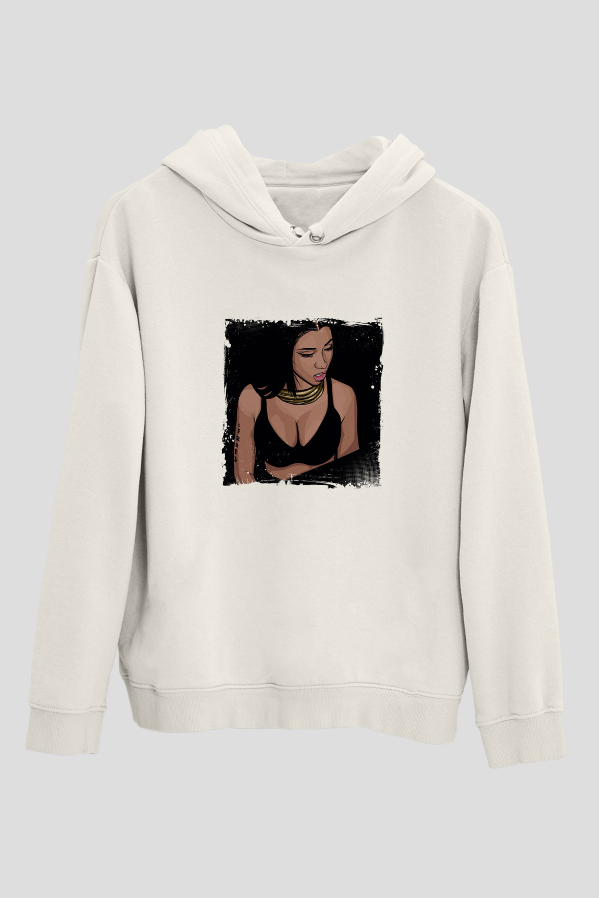 Nicki Minaj Baskılı Unisex Beyaz Kapüşonlu Sweatshirt