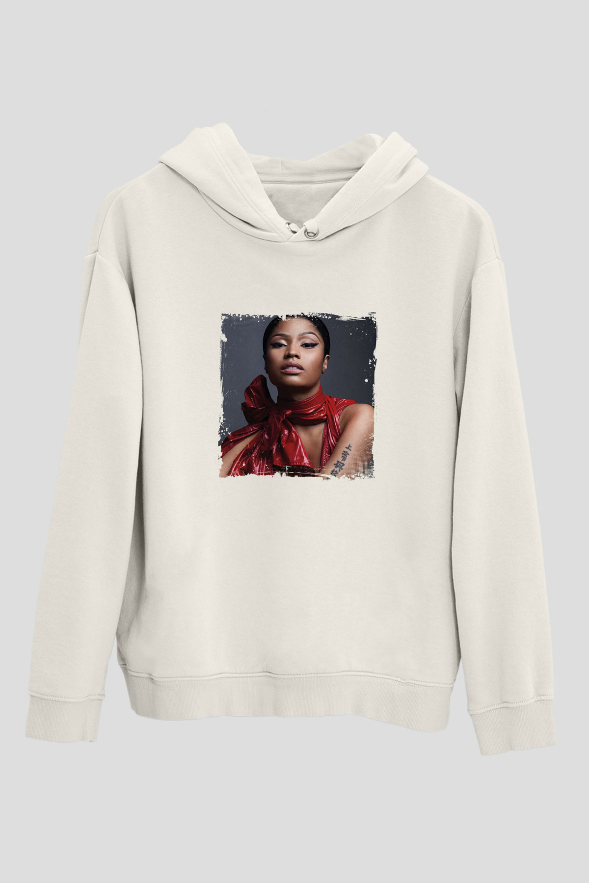 Nicki Minaj Baskılı Unisex Beyaz Kapüşonlu Sweatshirt