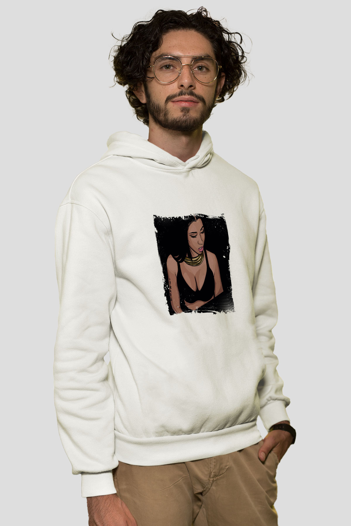 Nicki Minaj Baskılı Unisex Beyaz Kapüşonlu Sweatshirt
