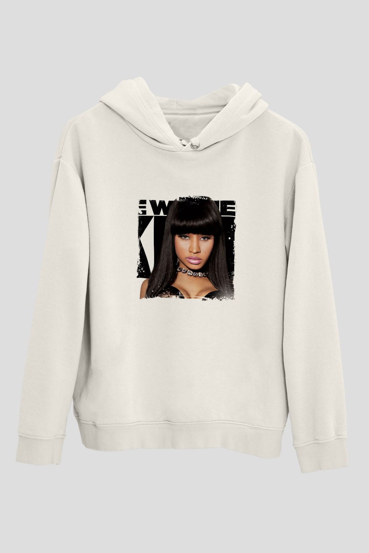 Nicki Minaj Baskılı Unisex Beyaz Kapüşonlu Sweatshirt
