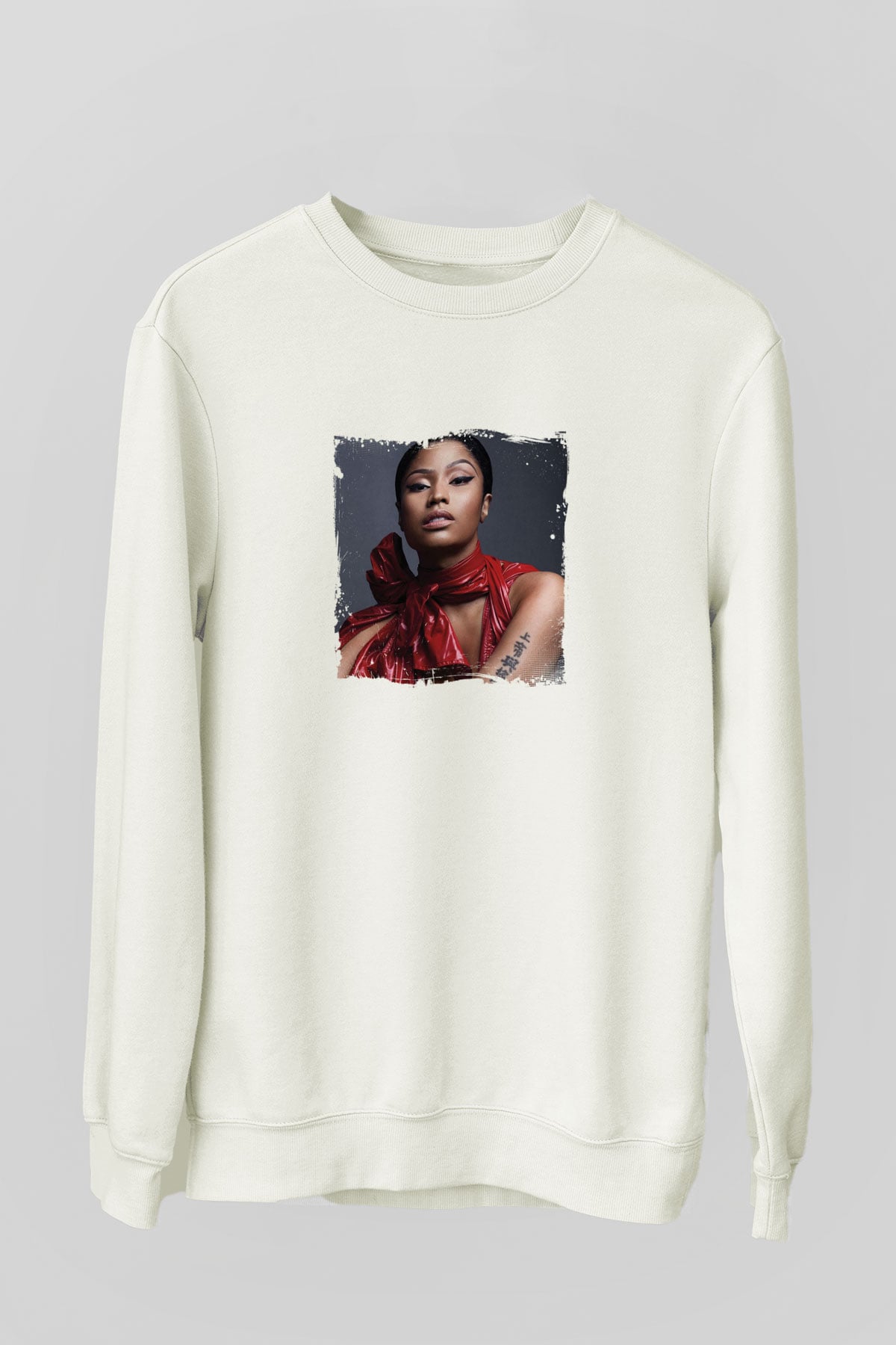 Nicki Minaj Baskılı Unisex Beyaz Sweatshirt