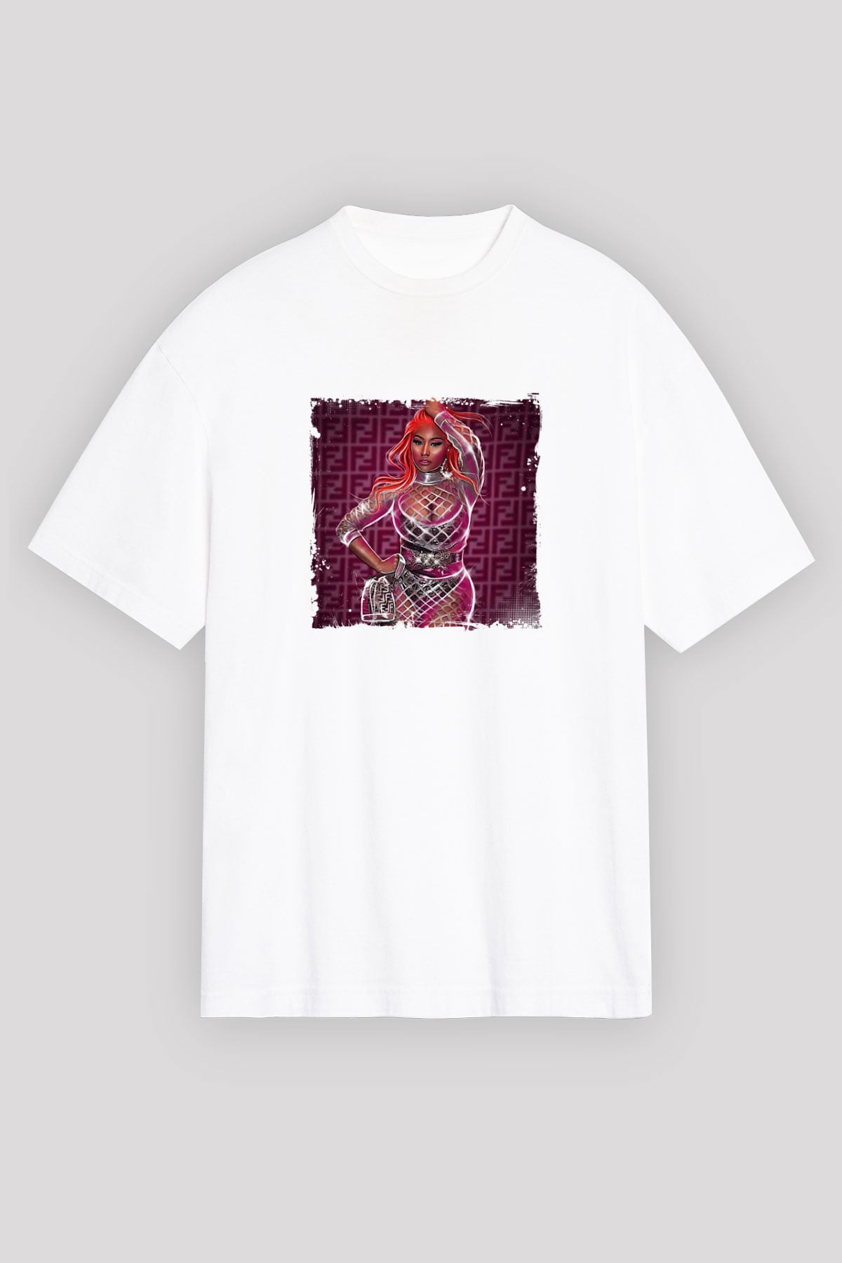 Nicki Minaj Baskılı Oversize Beyaz Tişört