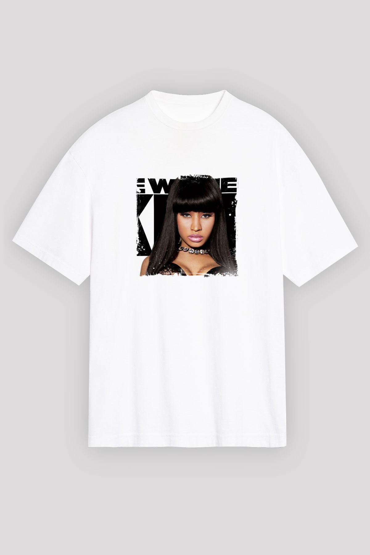 Nicki Minaj Baskılı Oversize Beyaz Tişört