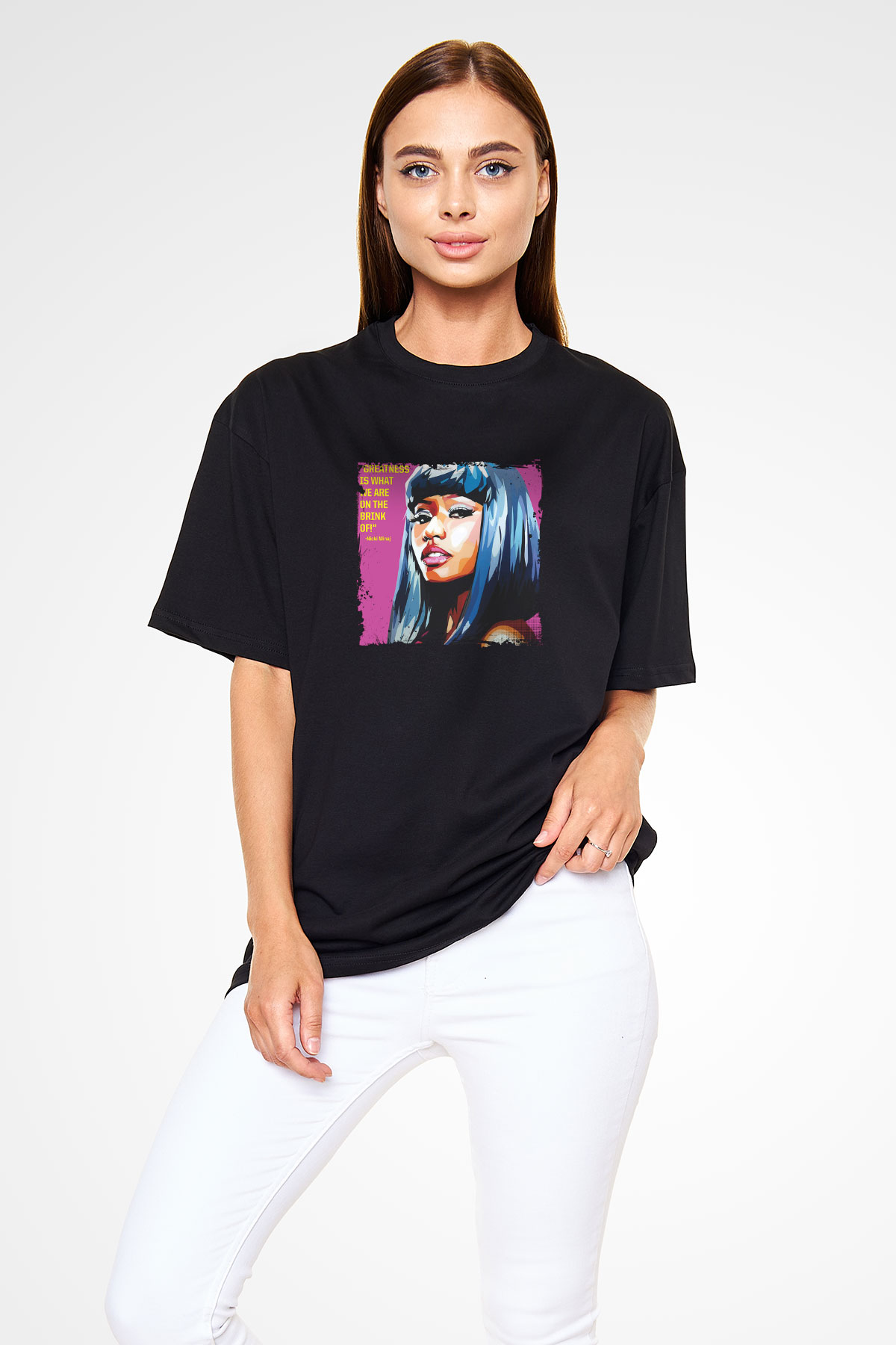 Nicki Minaj Baskılı Unisex Oversize Siyah Tişört