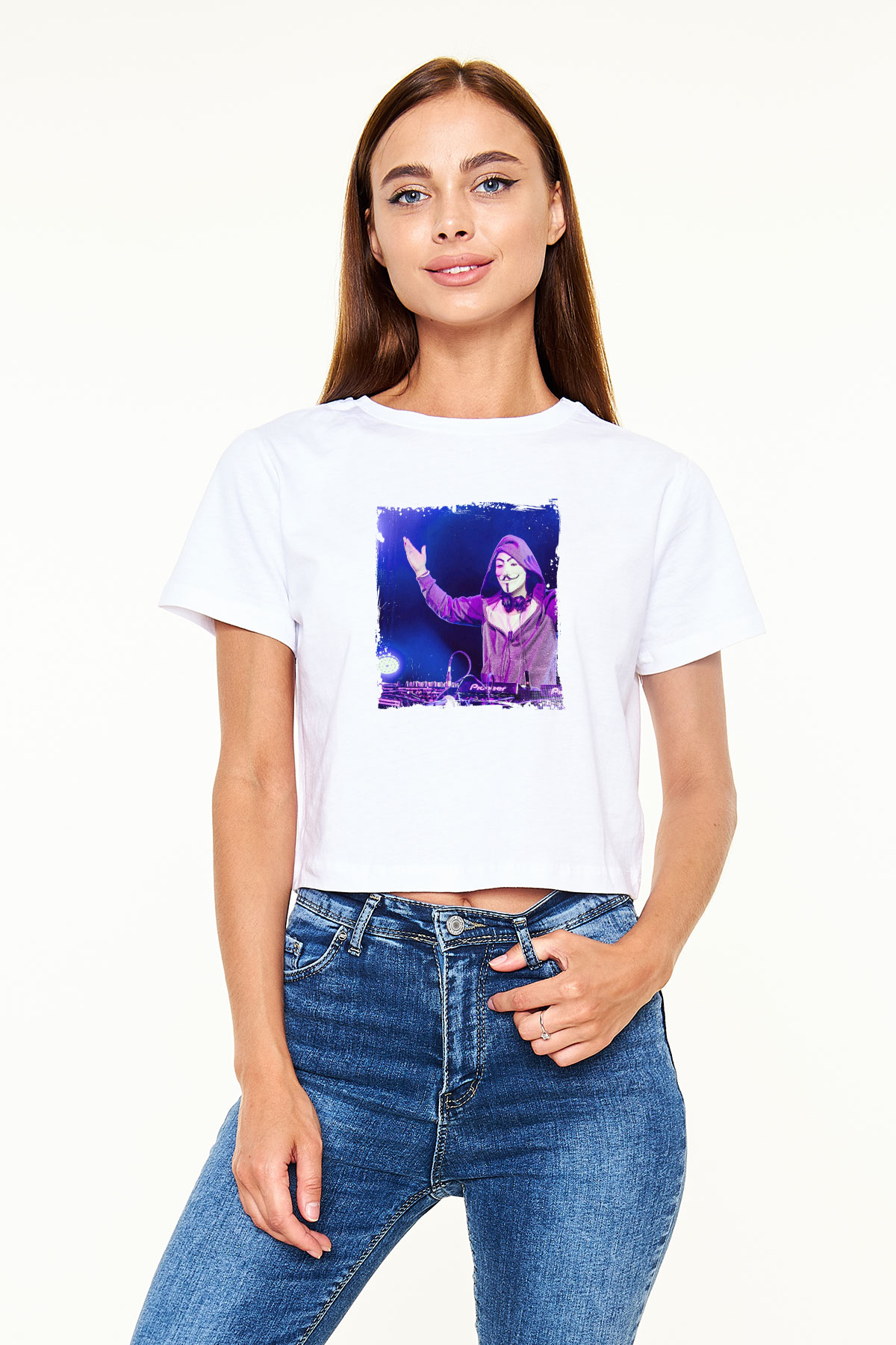 Nicky Romero Baskılı Beyaz Kadın Crop Top Tişört