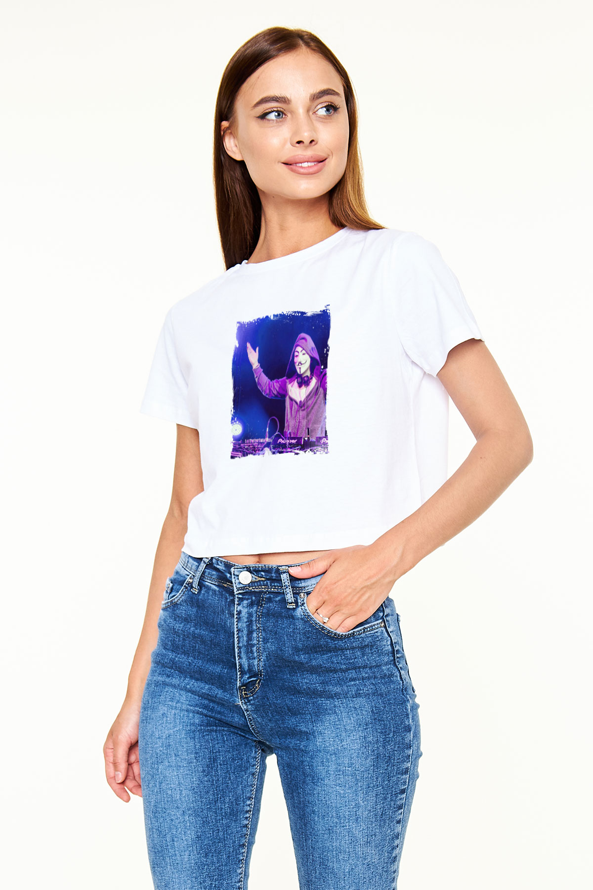 Nicky Romero Baskılı Beyaz Kadın Crop Top Tişört