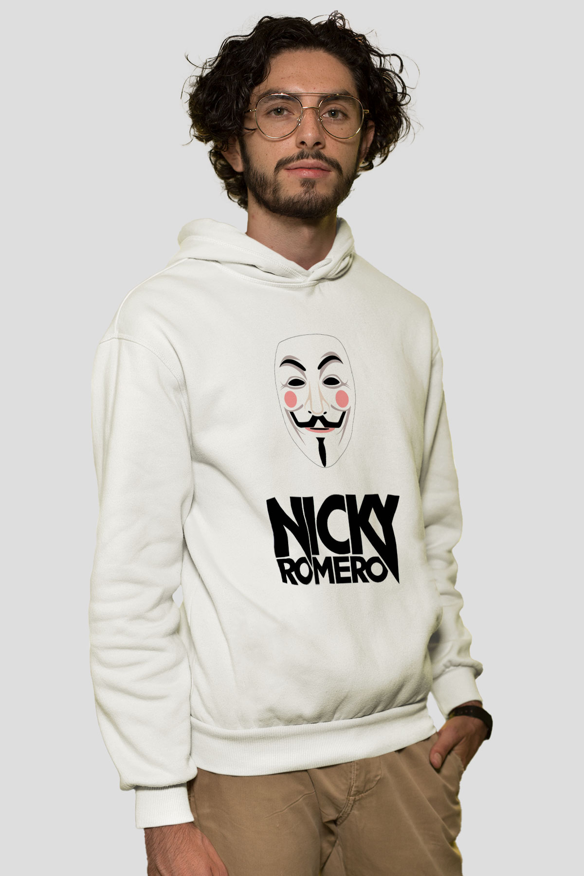 Nicky Romero Beyaz Unisex Kapşonlu Sweatshirt