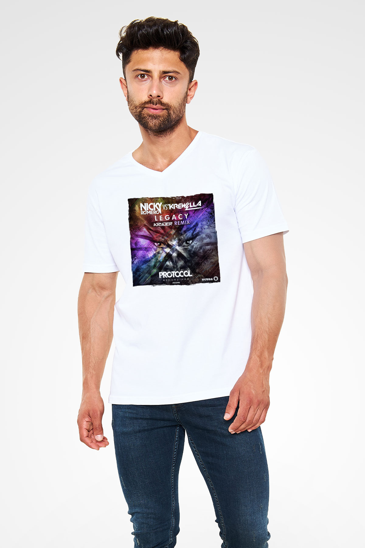 Nicky Romero Beyaz Unisex V Yaka Tişört