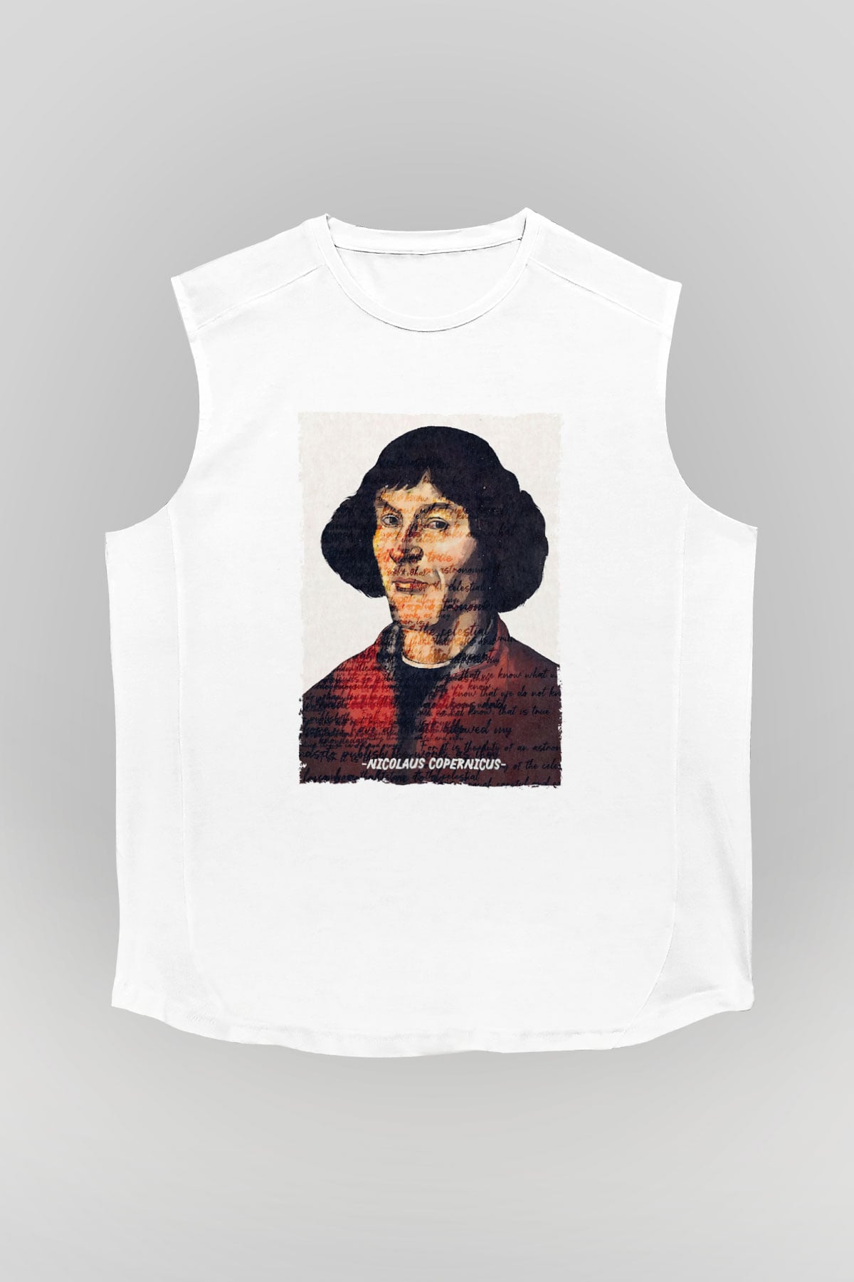 Nicolaus Copernicus Baskılı Unisex Kolsuz Beyaz Tişört - Tshirt