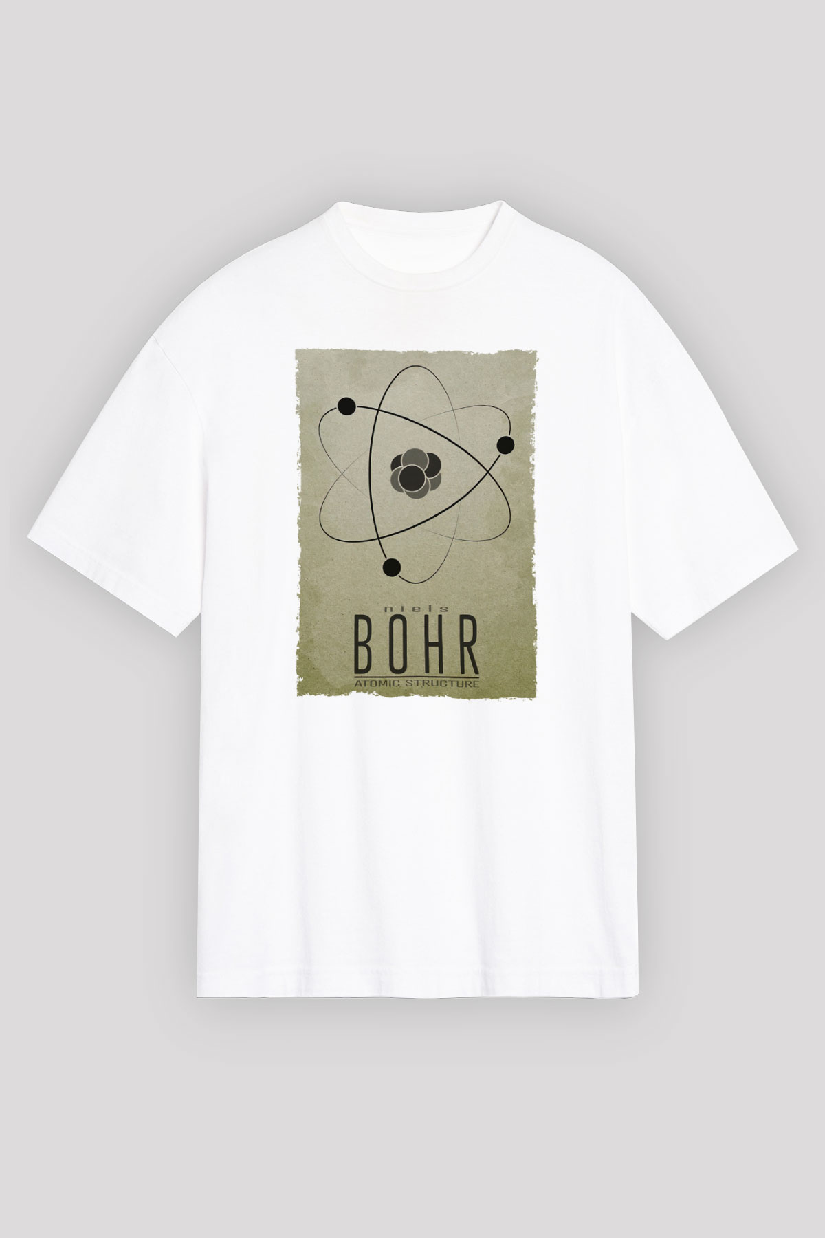 Niehls Bohr Atom Baskılı Unisex Oversize Beyaz Tişört - Tshirt