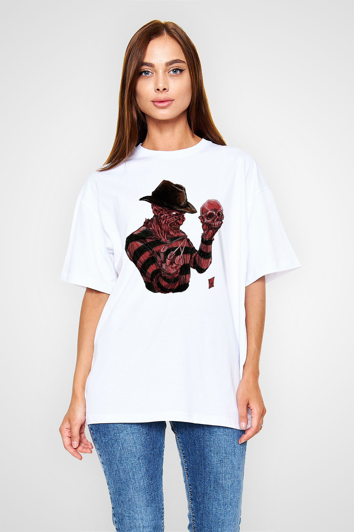 Nightmare on Elm Street Elm Sokağı Beyaz Unisex Oversize Tişört