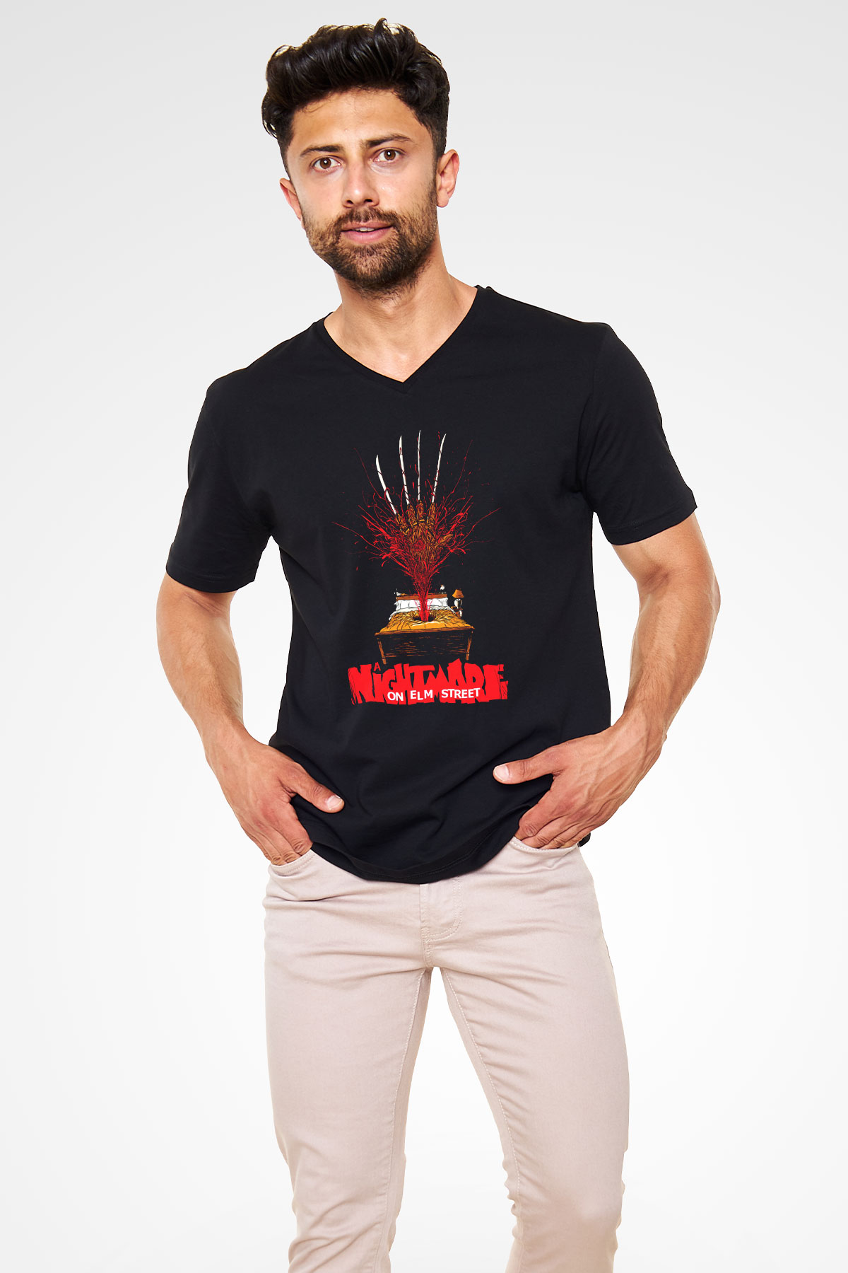 Nightmare on Elm Street Elm Sokağı Siyah Unisex V Yaka Tişört