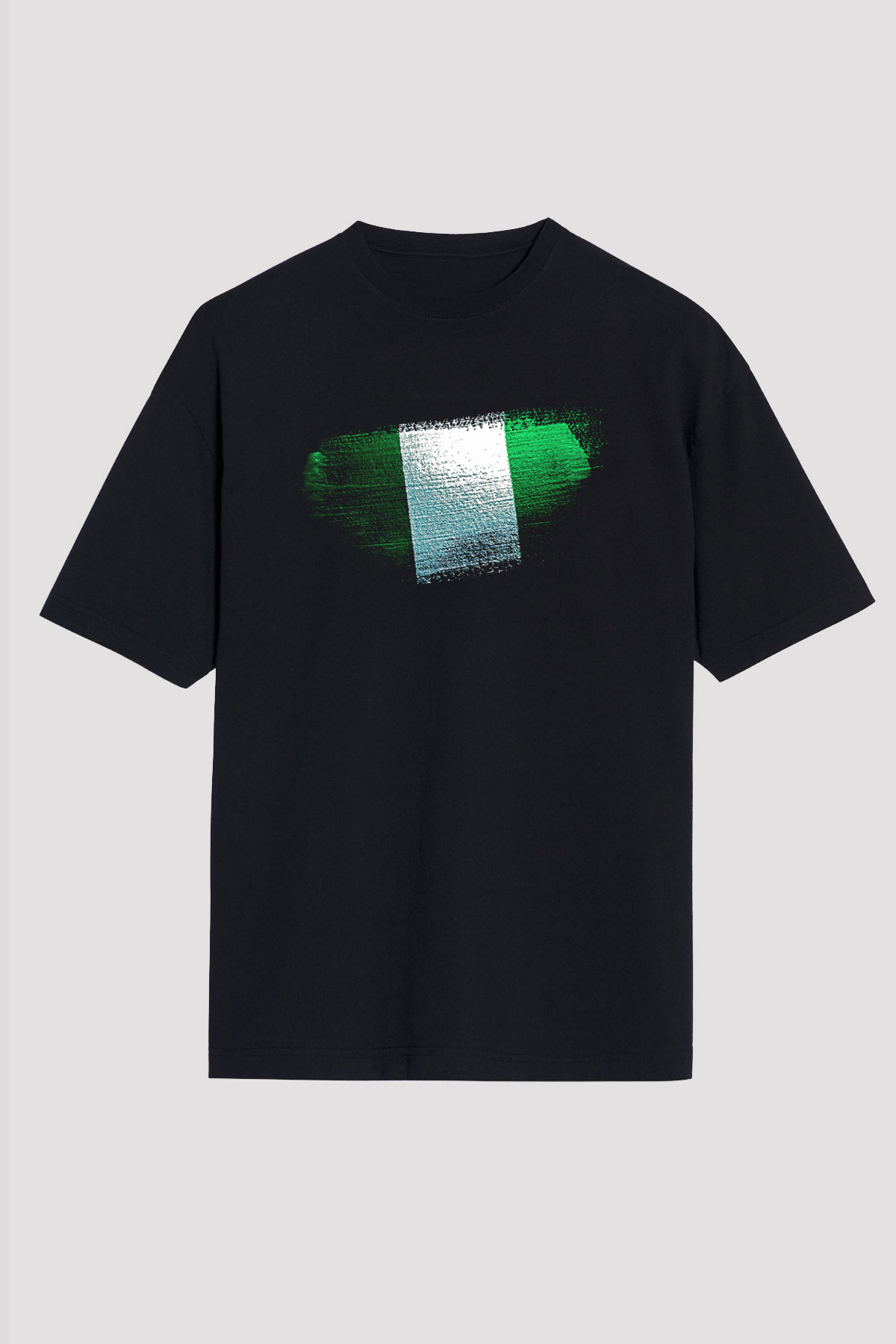 Nijerya - Nigeria Bayrağı Baskılı Unisex Siyah Oversize Tişört