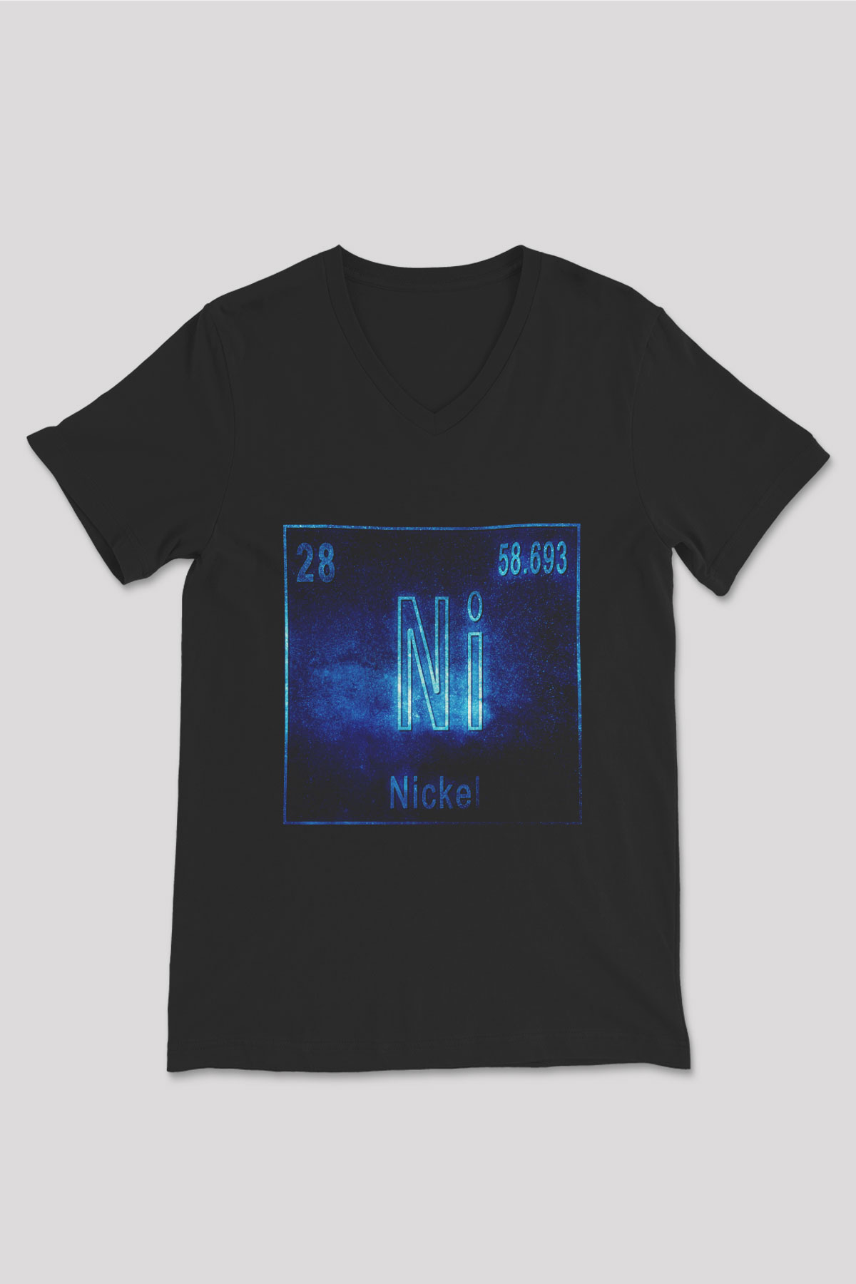 Nikel Elementi Atom Numarası Baskılı Unisex Siyah V Yaka Tişört