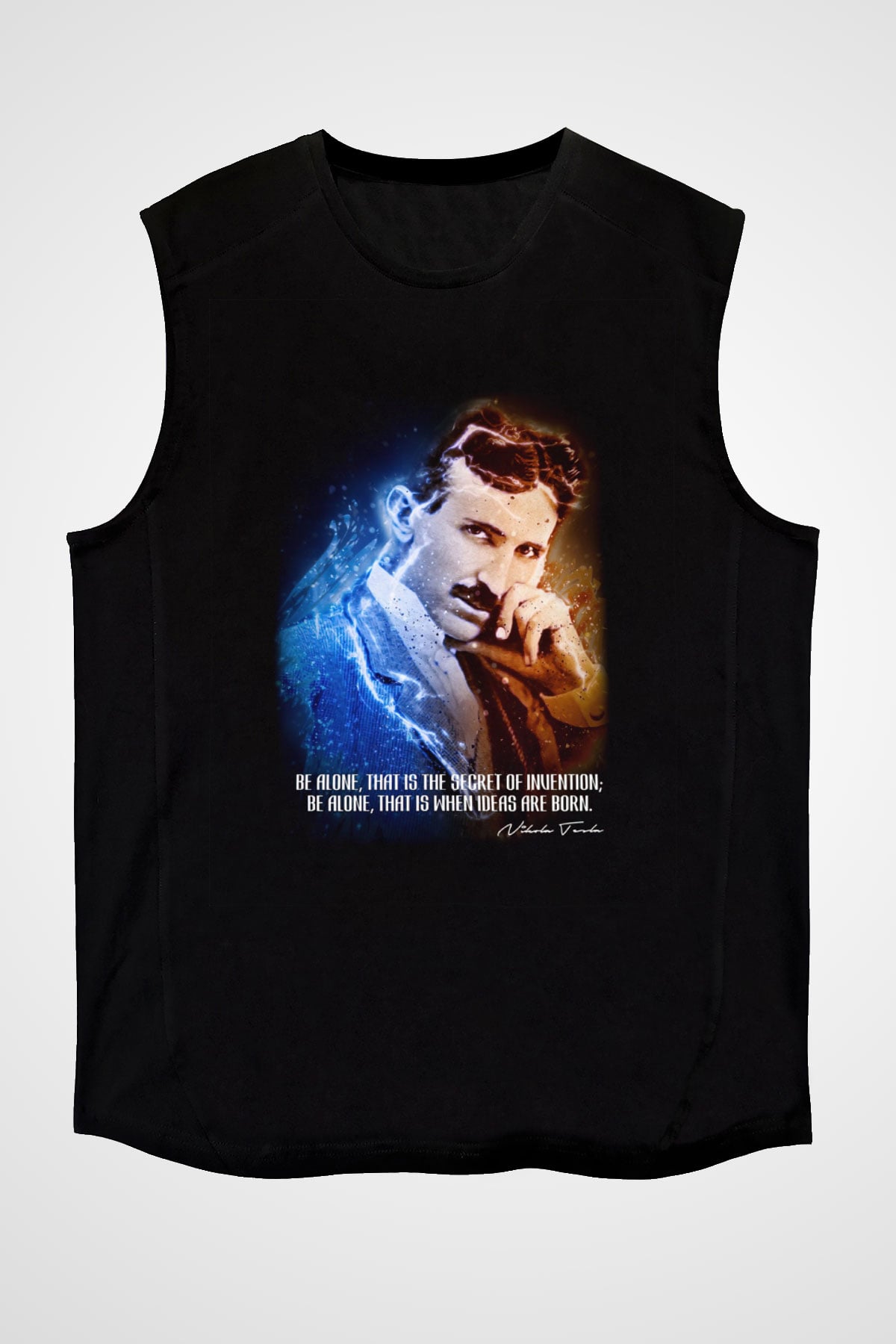 Nikola Tesla Alıntı Baskılı Unisex Kolsuz Siyah Tişört - Tshirt