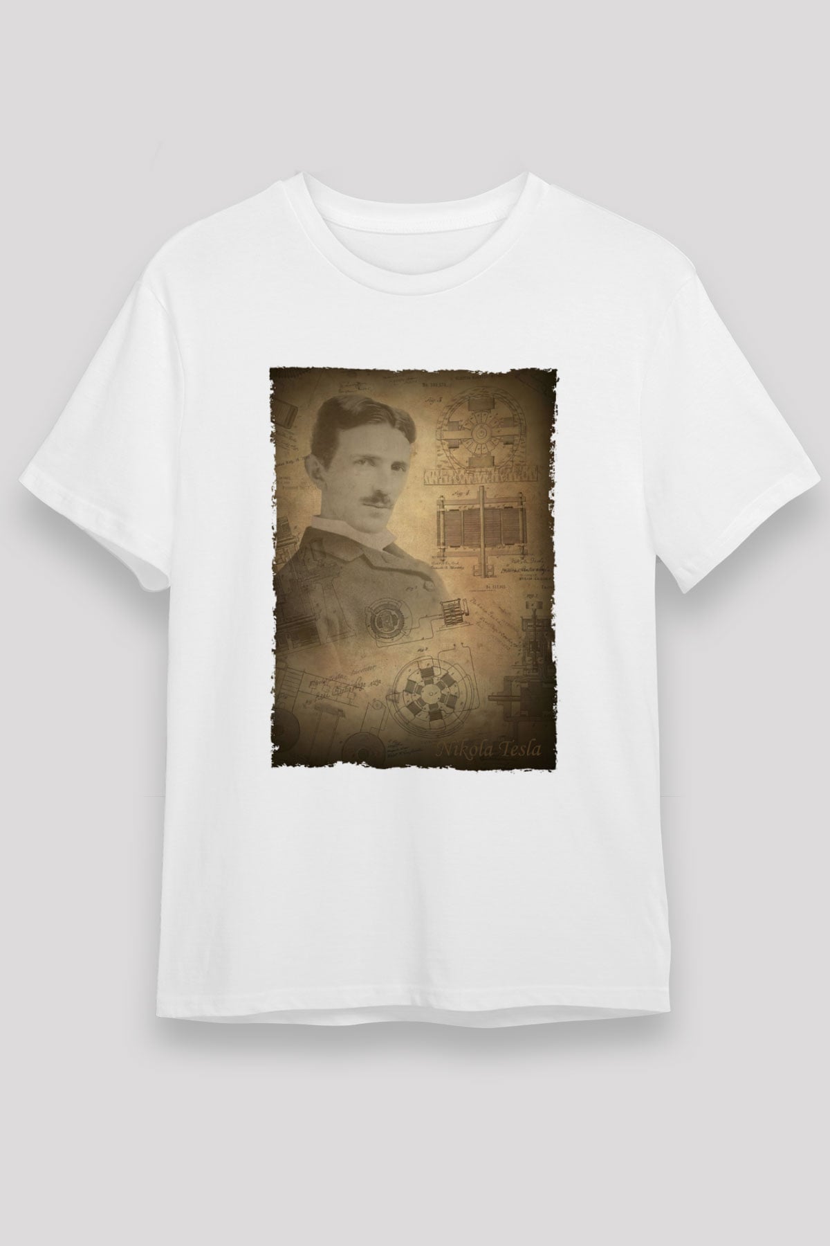 Nikola Tesla Baskılı Unisex Beyaz Tişört - Tshirt