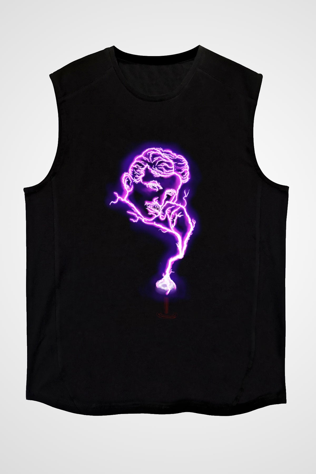 Nikola Tesla Elektrik Baskılı Unisex Siyah Kolsuz Tişört