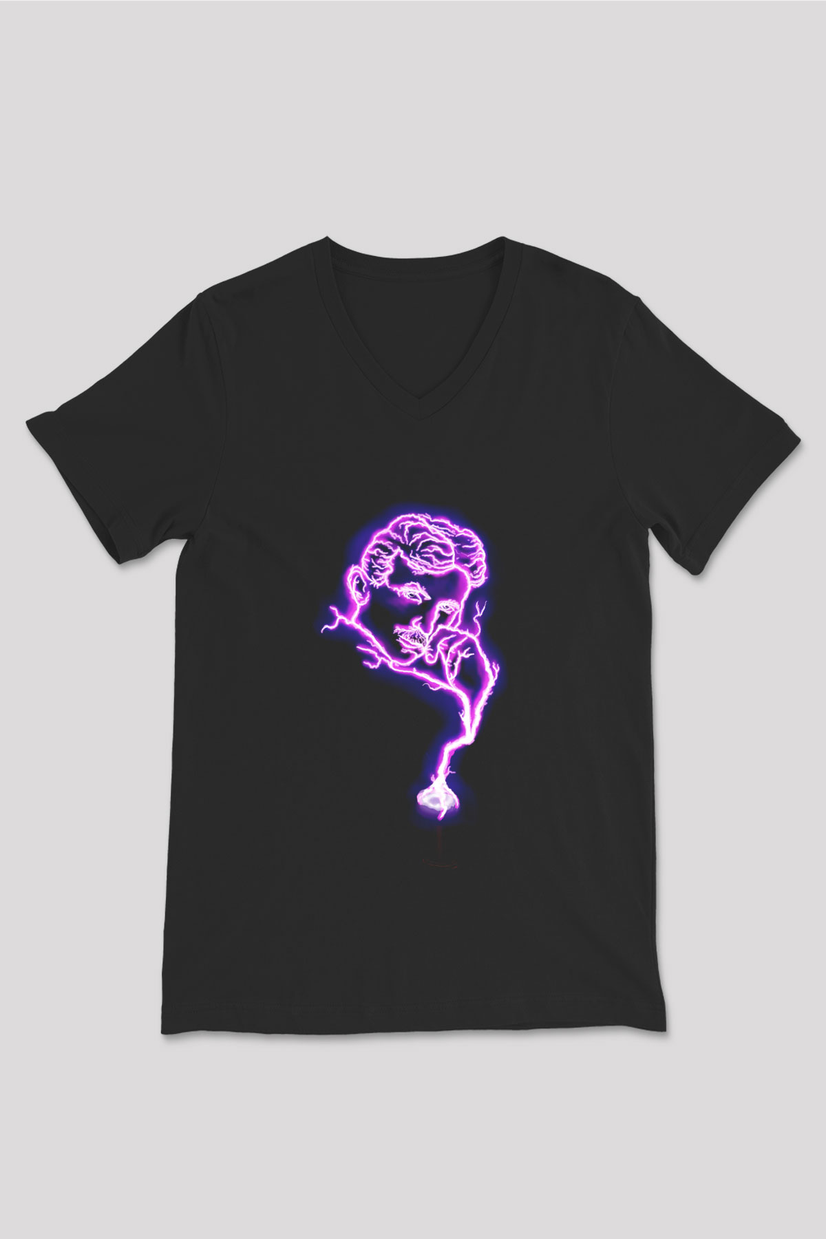 Nikola Tesla Elektrik Baskılı Unisex Siyah V Yaka Tişört