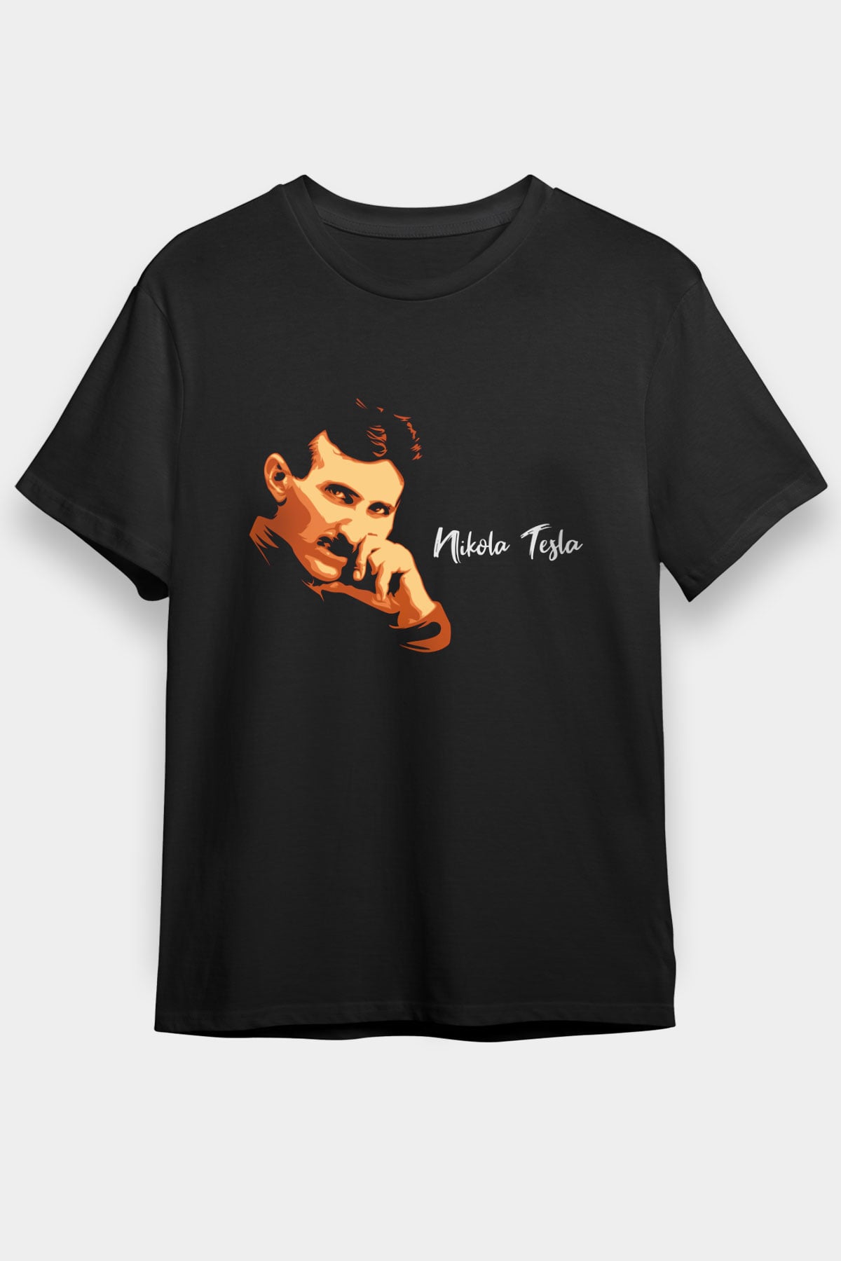 Nikola Tesla Portre Baskılı Unisex Siyah Tişört