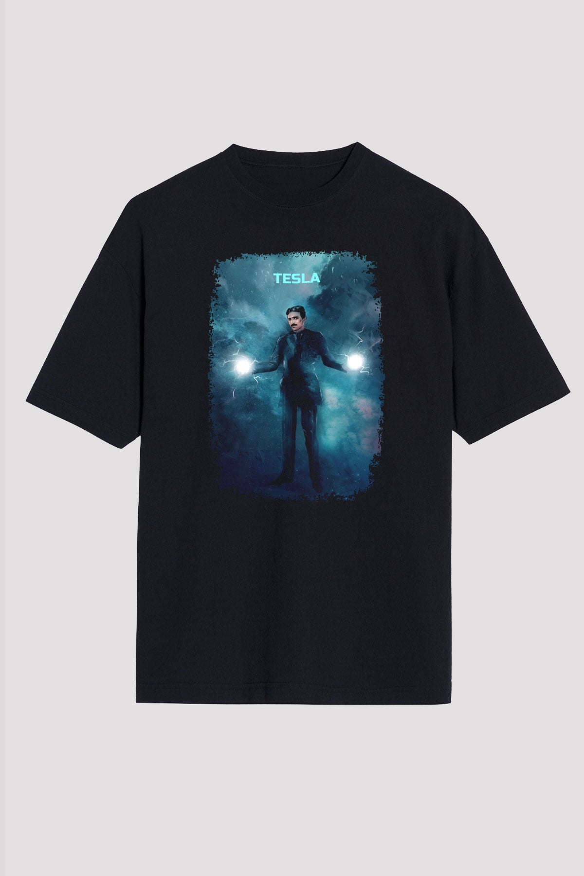 Nikola Tesla Renkli Çizim Baskılı Unisex Oversize Tişört - Tshirt