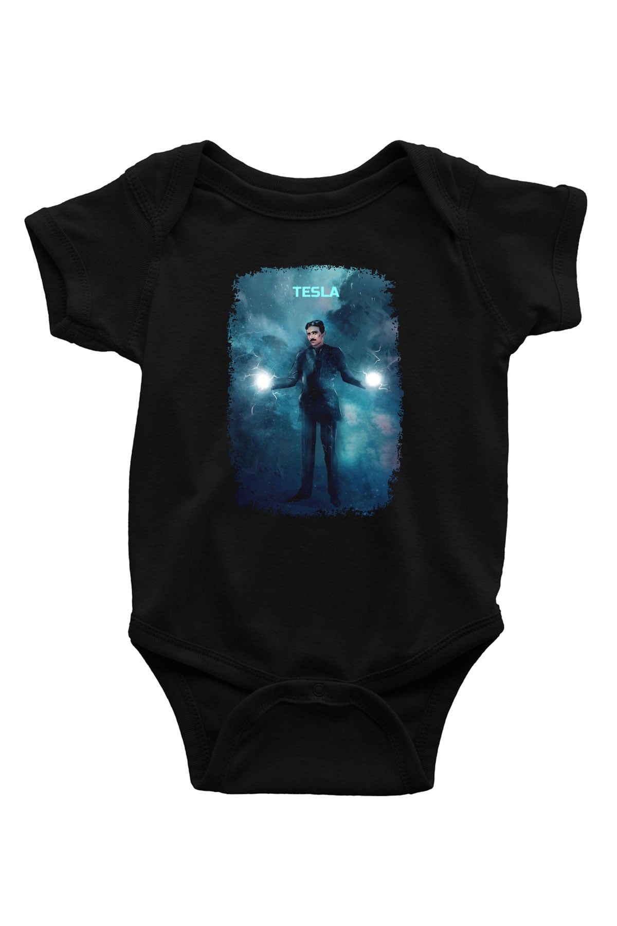 Nikola Tesla Renkli Çizim Baskılı Unisex  Siyah Bebek Body - Zıbın