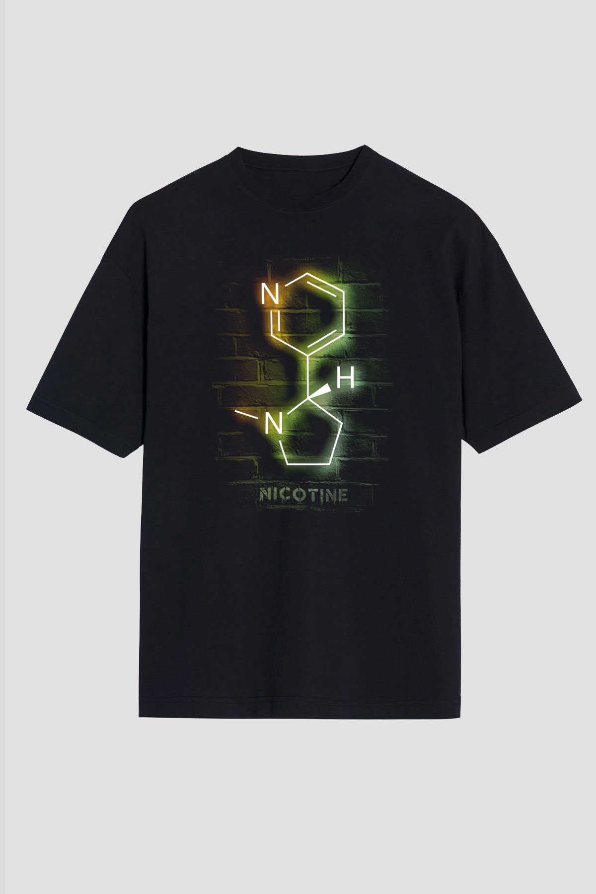 Nikotin Molekülü Baskılı Unisex Oversize Tişört - Tshirt
