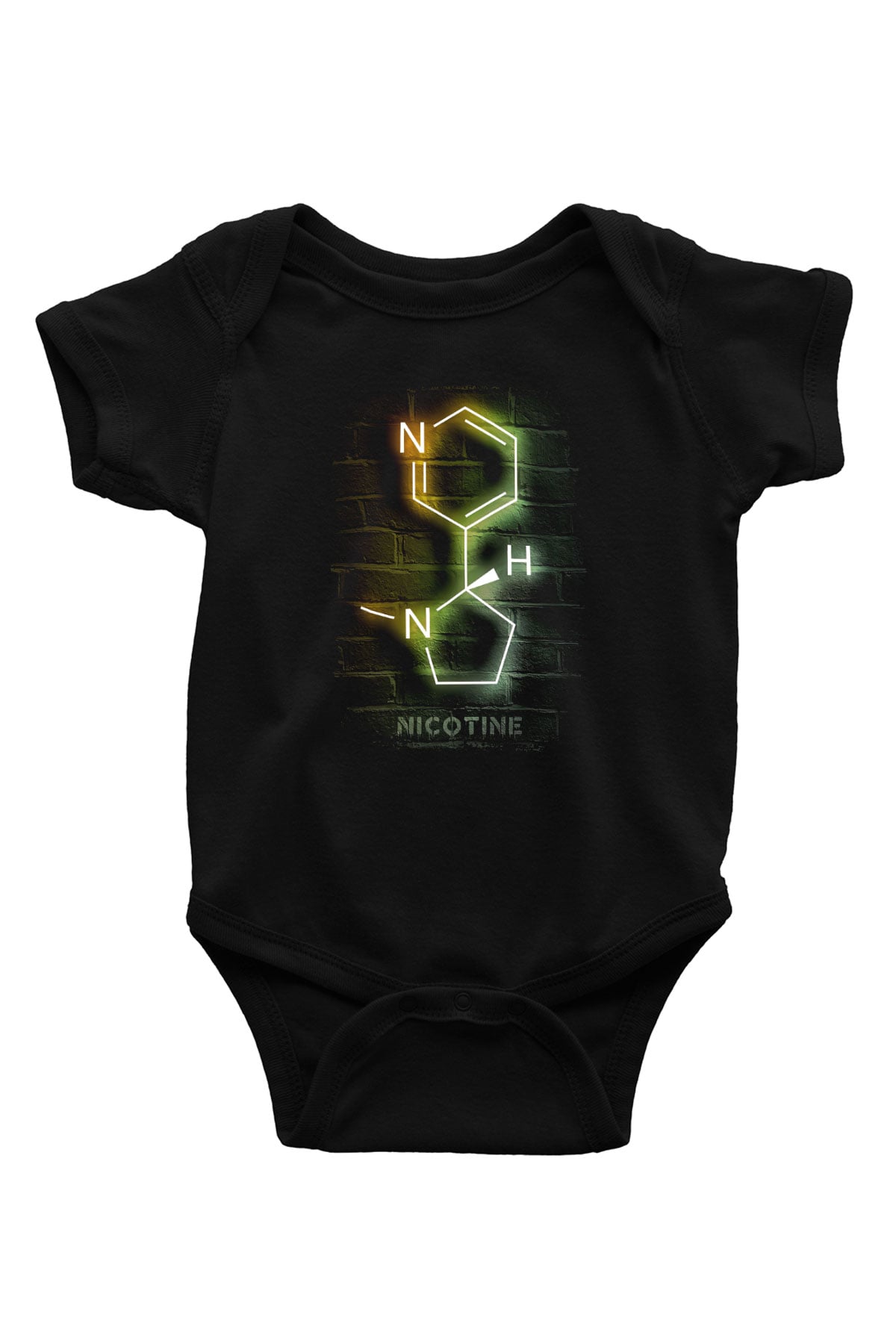 Nikotin Molekülü Baskılı Unisex  Siyah Bebek Body - Zıbın