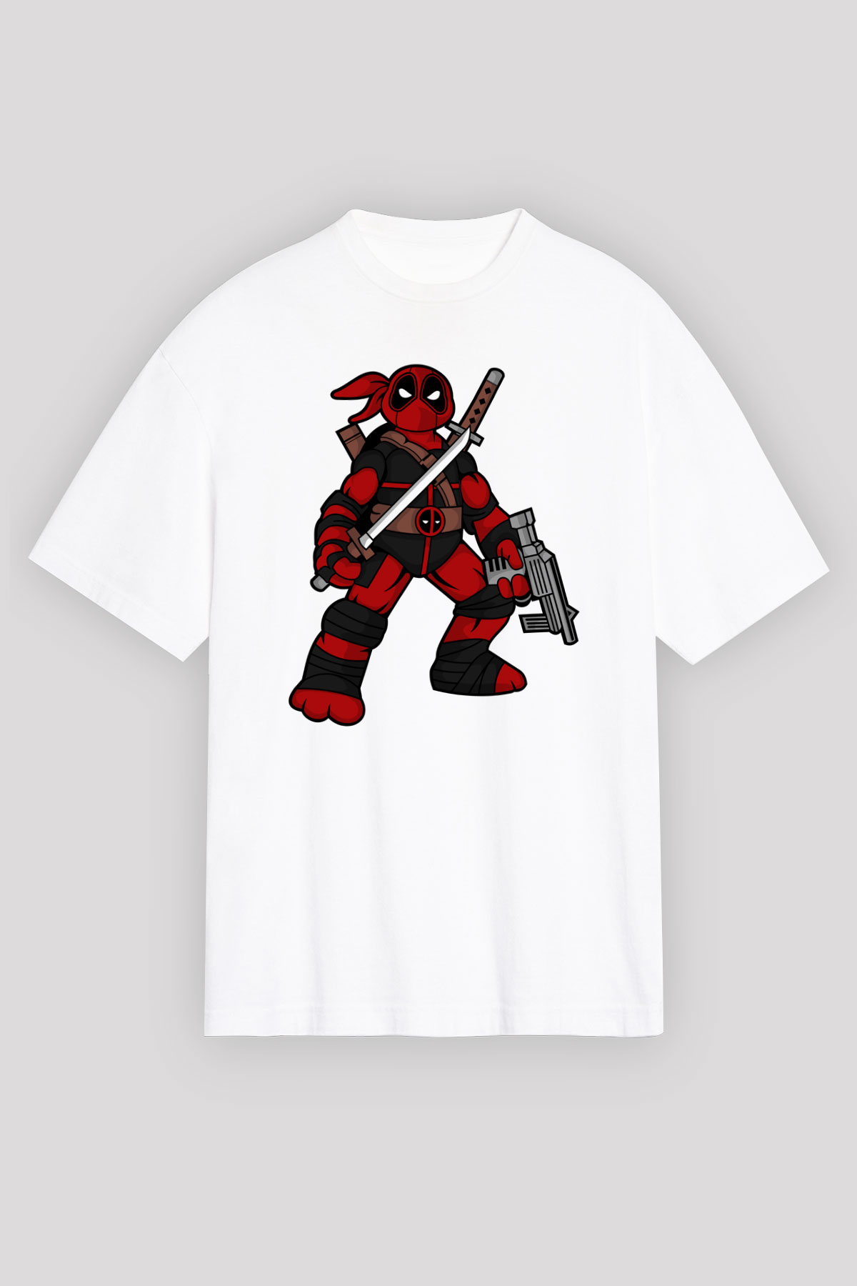 Ninja Deadpool Baskılı Beyaz Unisex Oversize Tişört