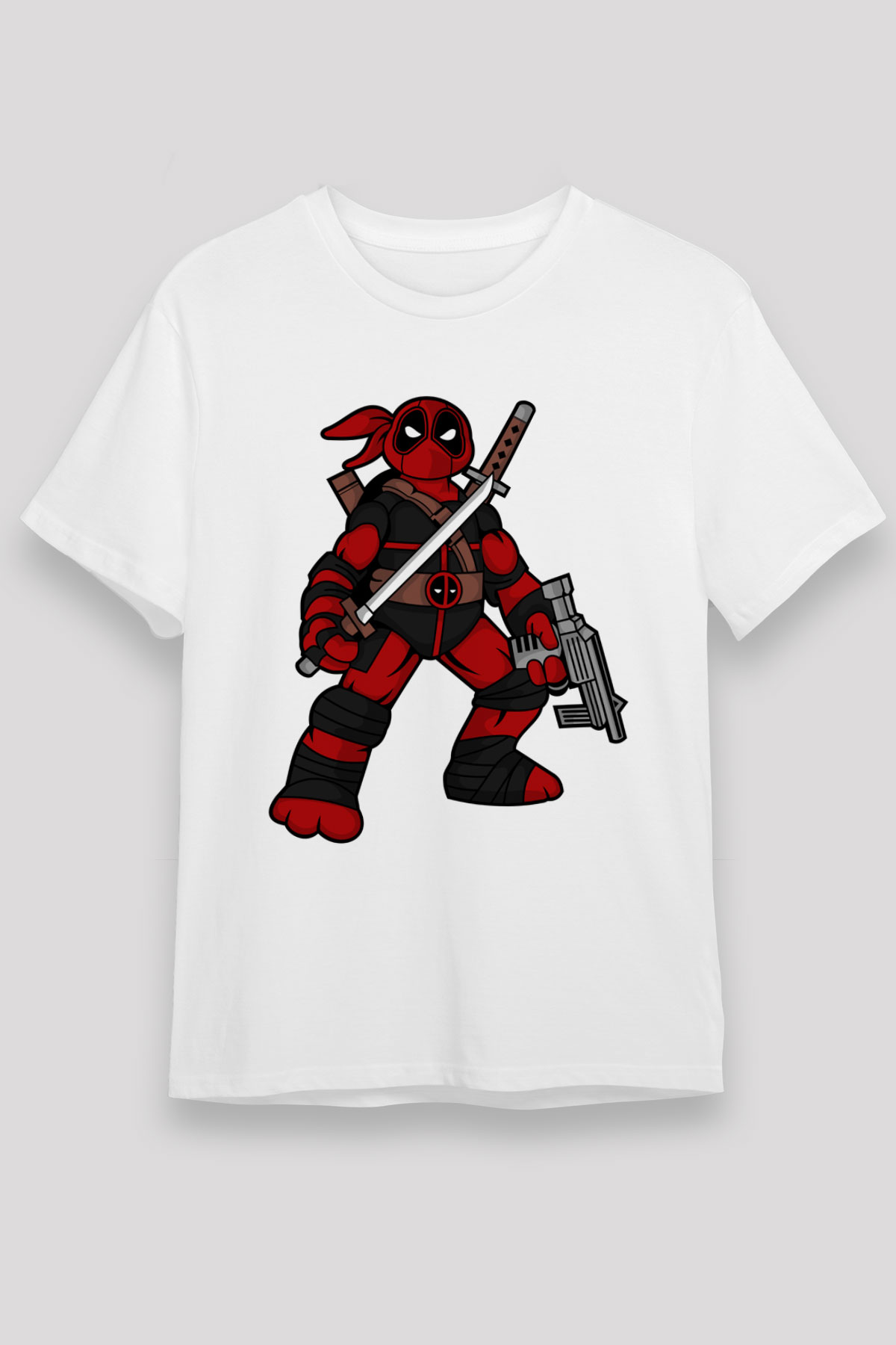 Ninja Deadpool Baskılı Beyaz Unisex Tişört