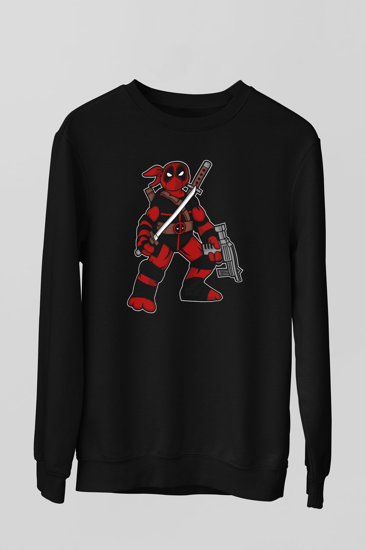 Ninja Deadpool Baskılı Siyah Unisex Sweatshirt