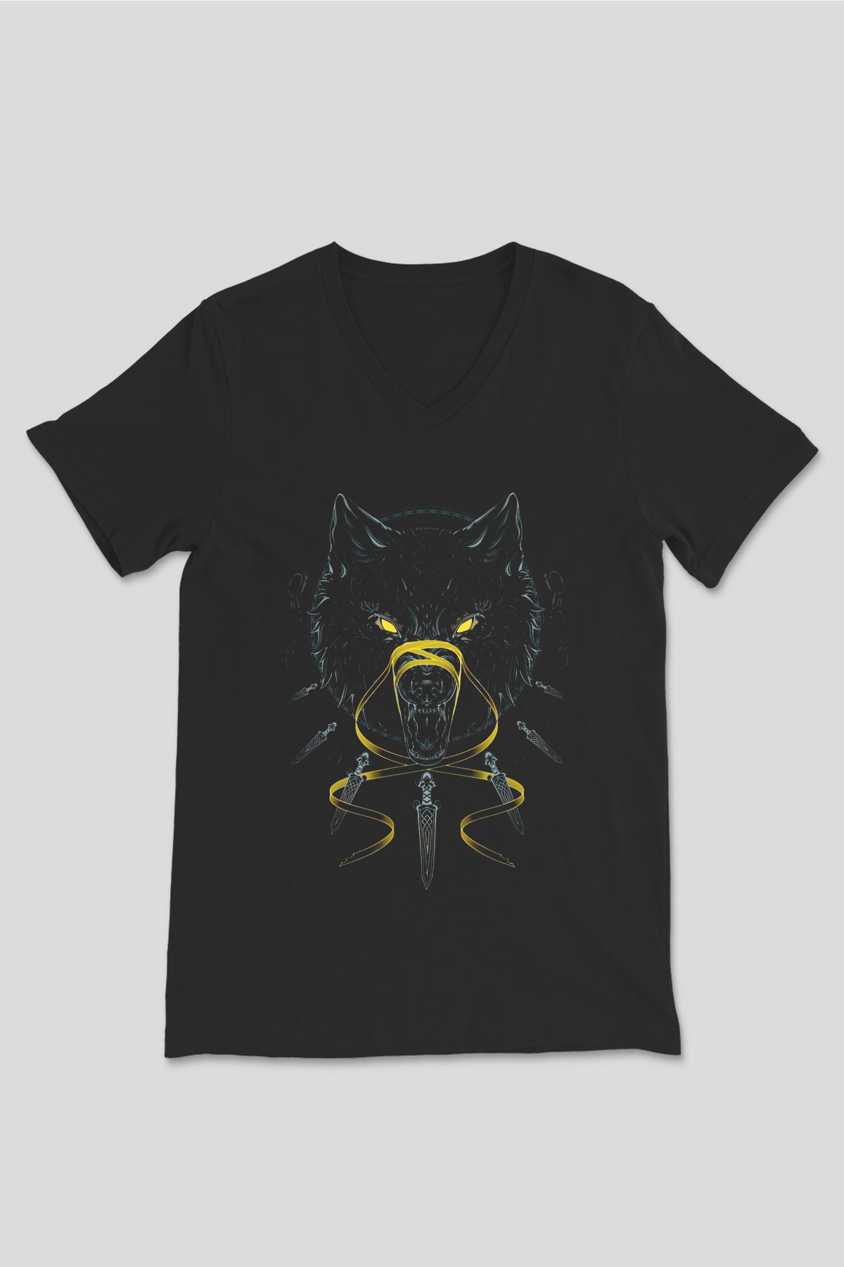 Ninja Kurt Baskılı Unisex Siyah  V Yaka Tişört